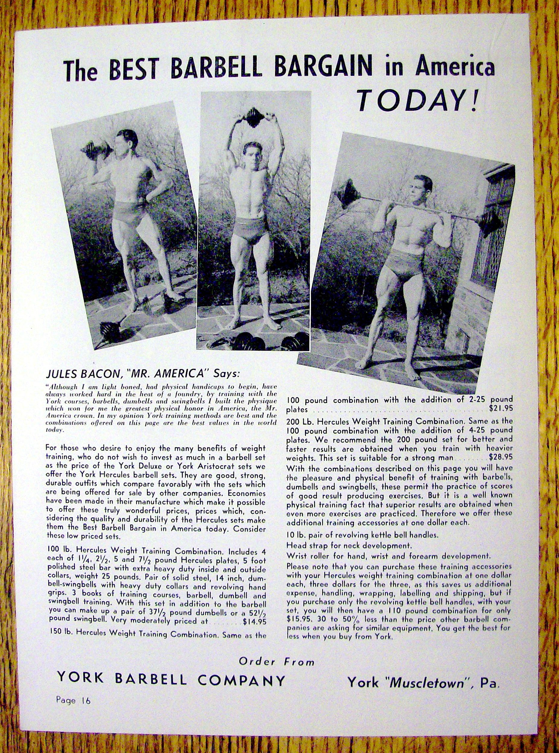 1948 York Barbell Co. with Jules Bacon (Mr. America)