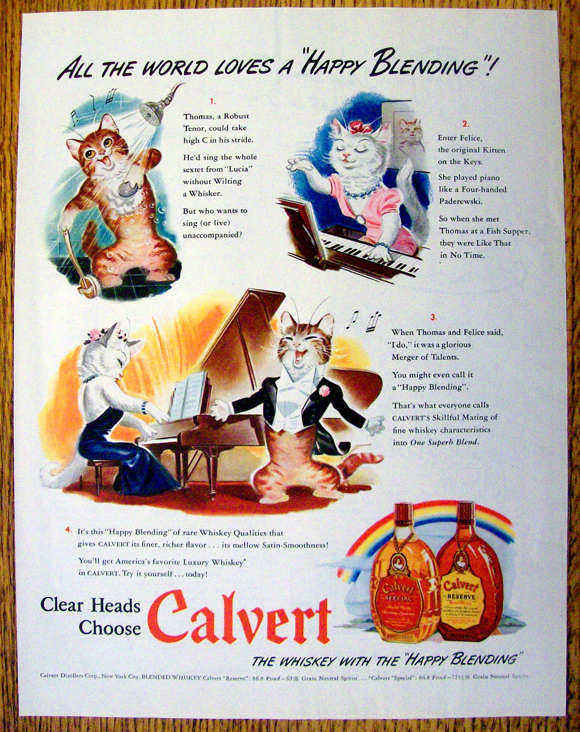 1942 Calvert Whiskey with Thomas & Felice the Cats