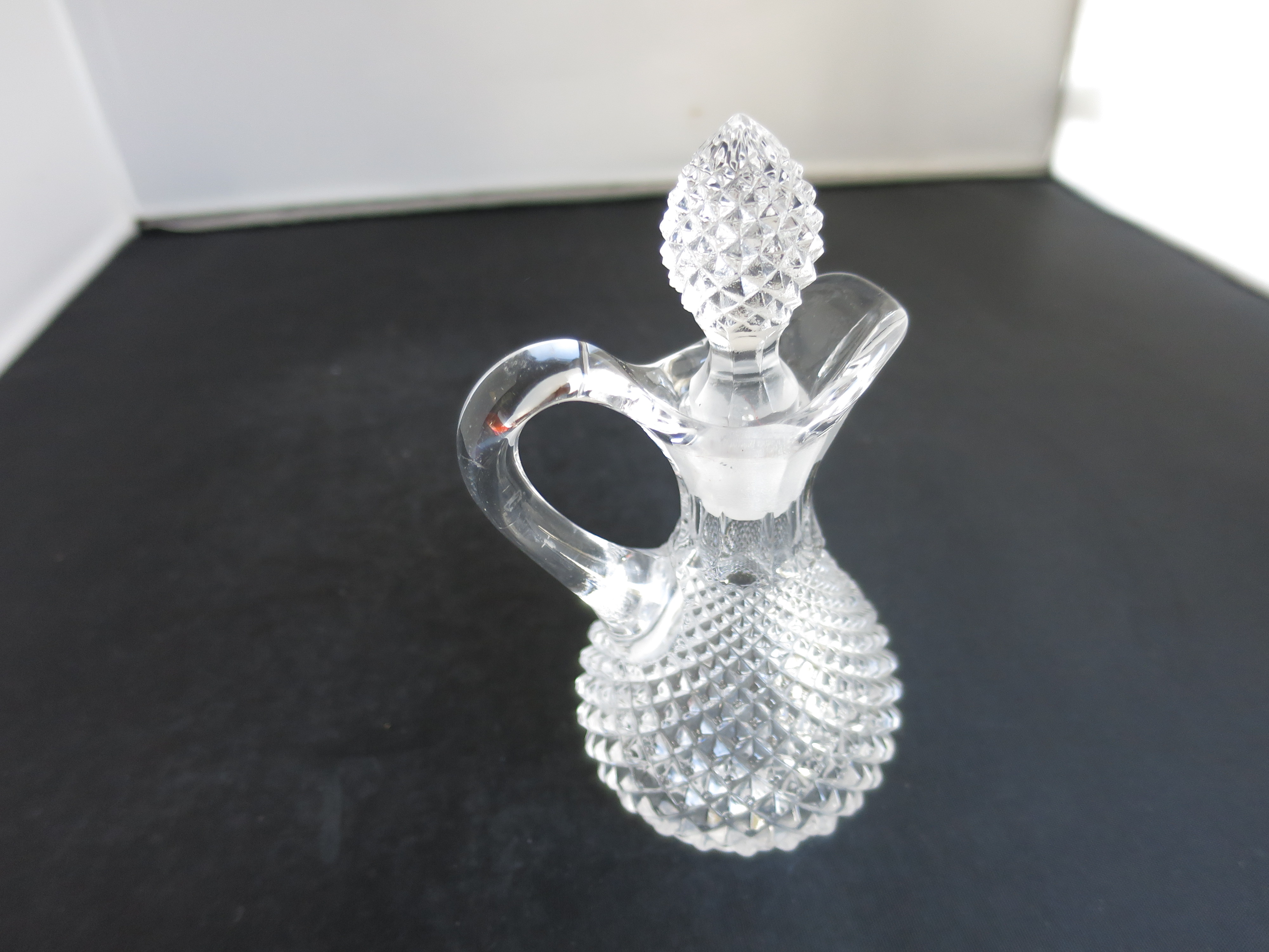 Antique Blown Cut Glass Cruet English Hobnail Diamond