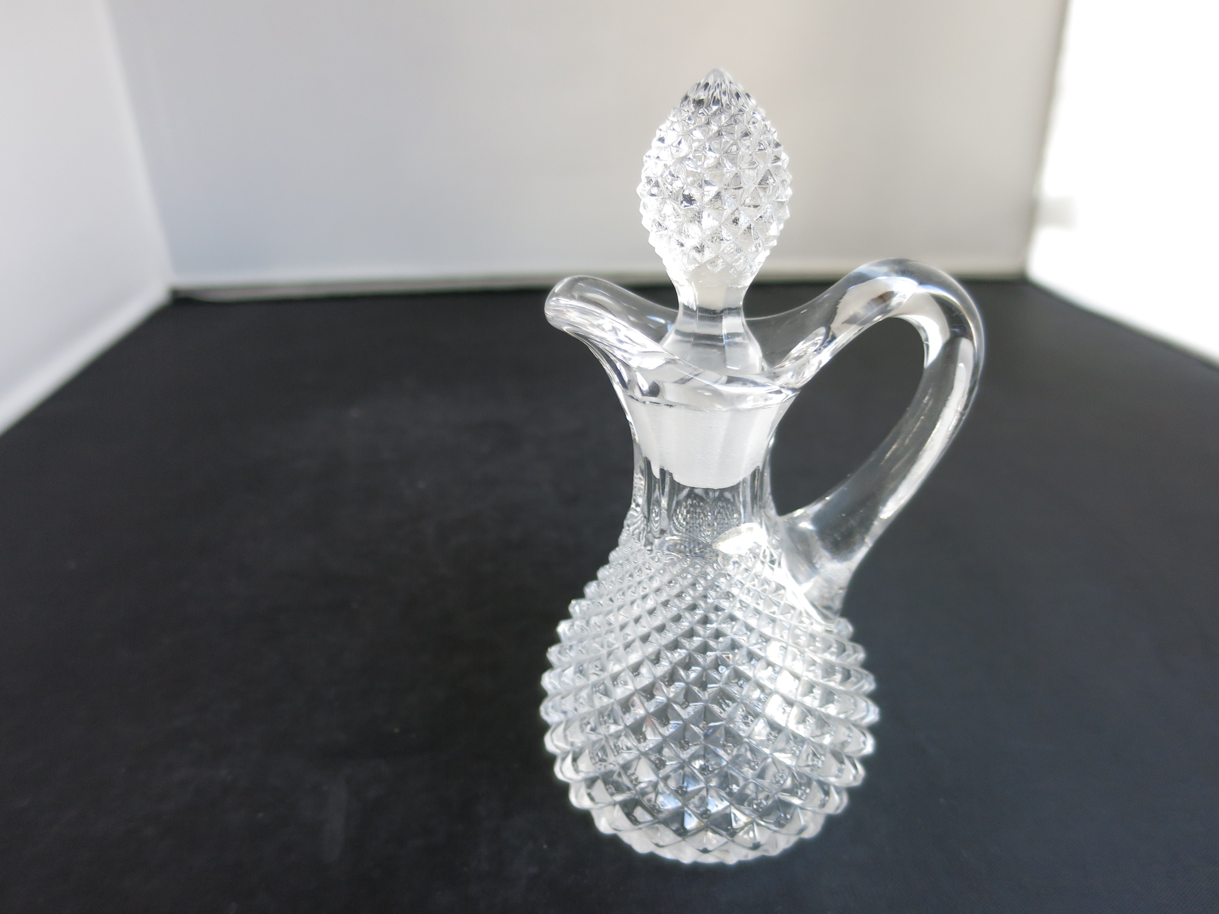 Antique Blown Cut Glass Cruet English Hobnail Diamond