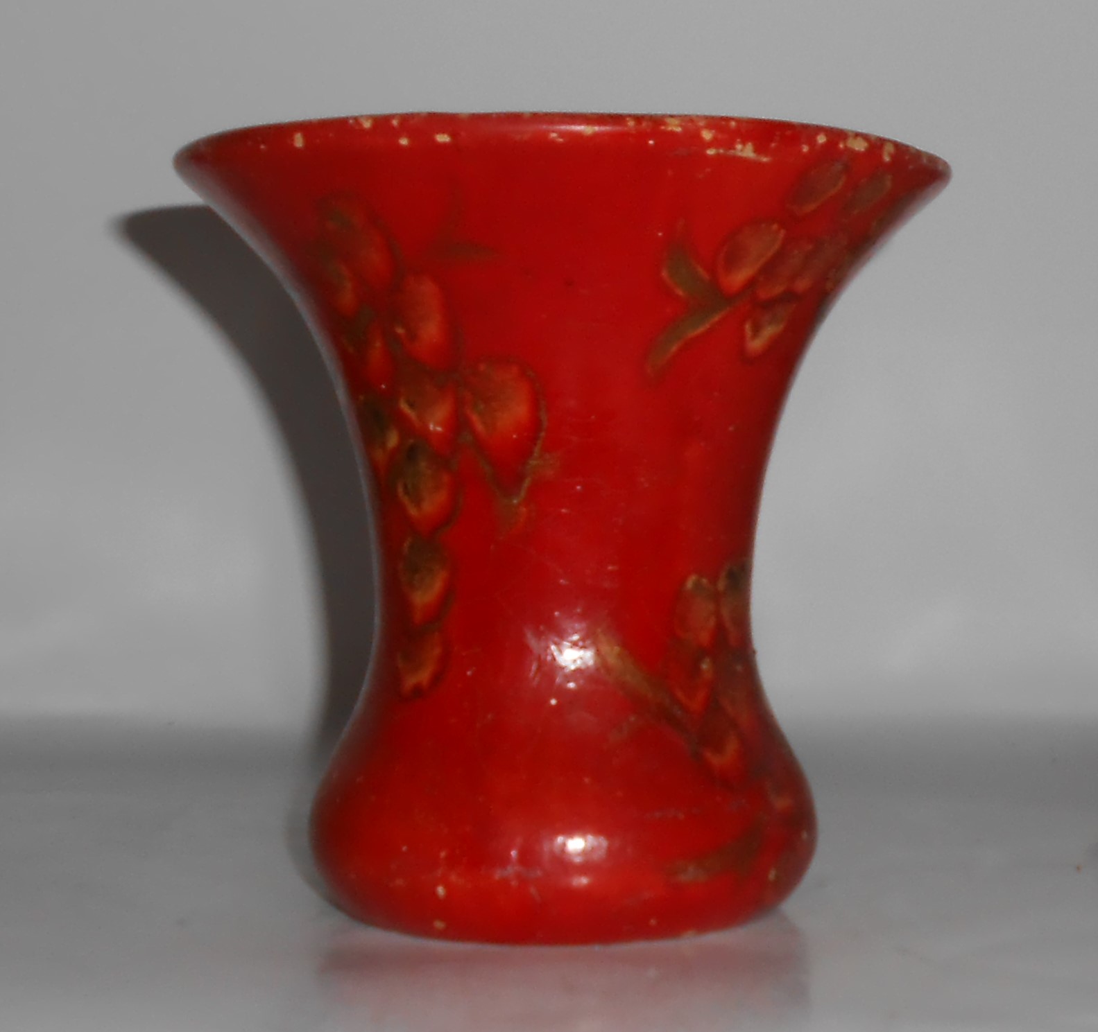 VINTAGE Pottery Yellow Ware Cold Decorated Floral Vase