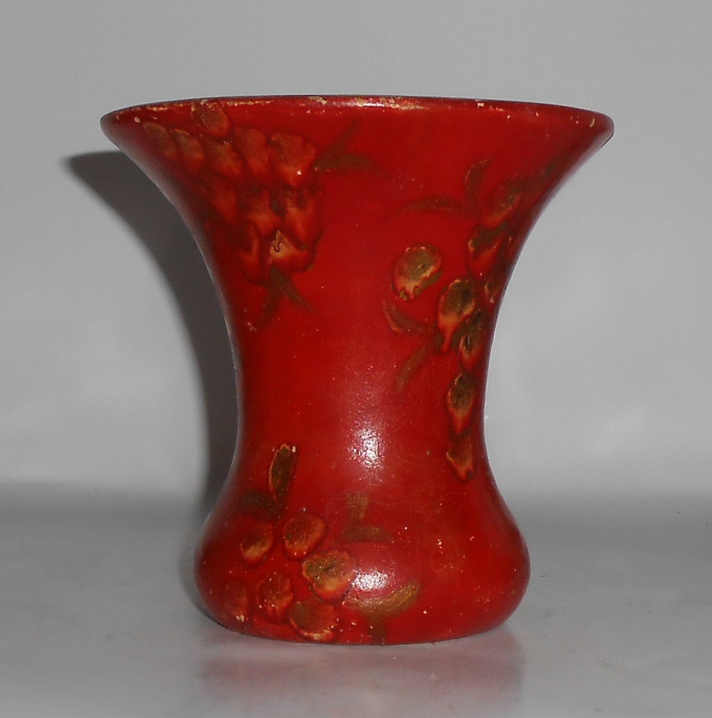 VINTAGE Pottery Yellow Ware Cold Decorated Floral Vase