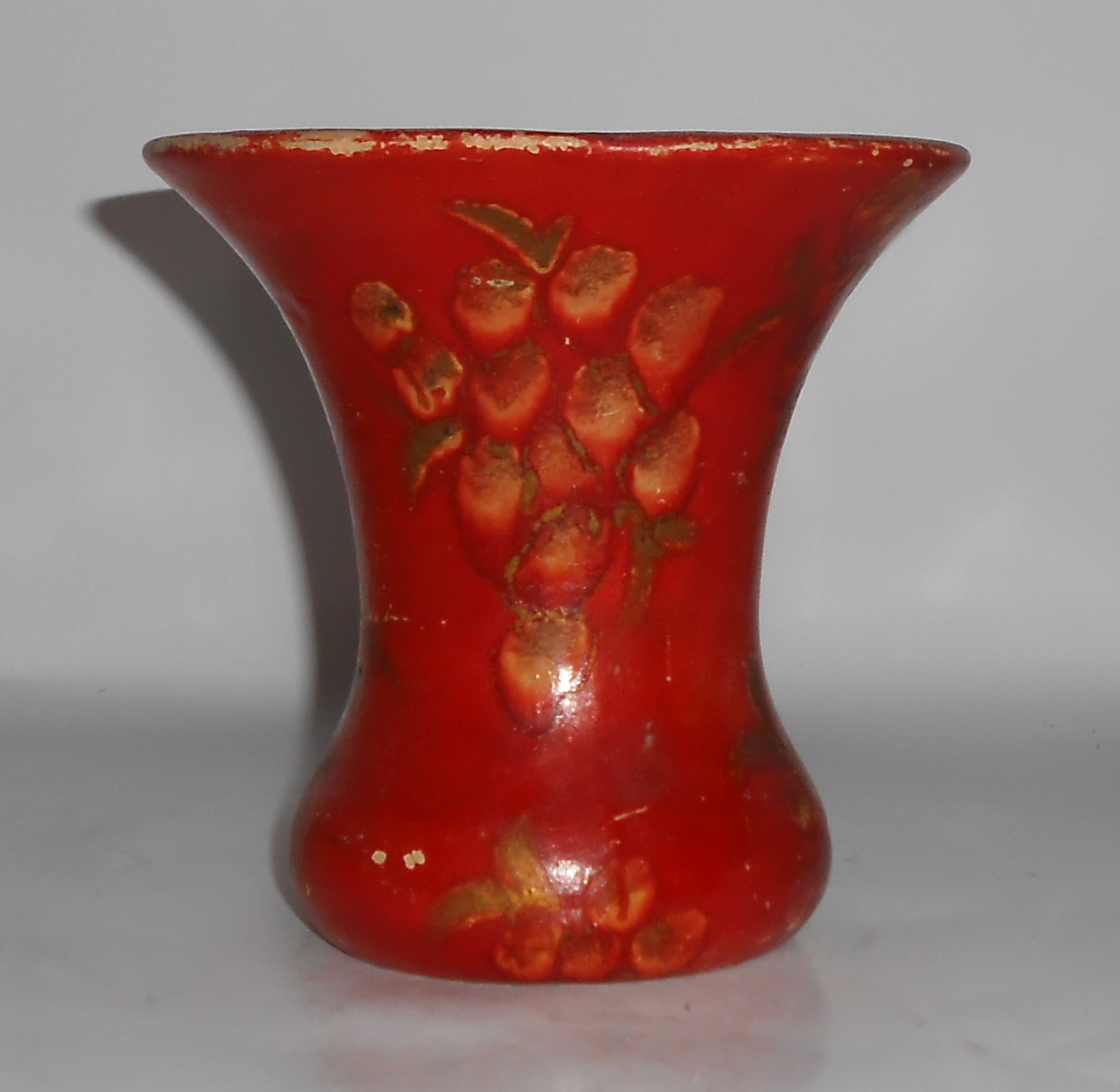 VINTAGE Pottery Yellow Ware Cold Decorated Floral Vase