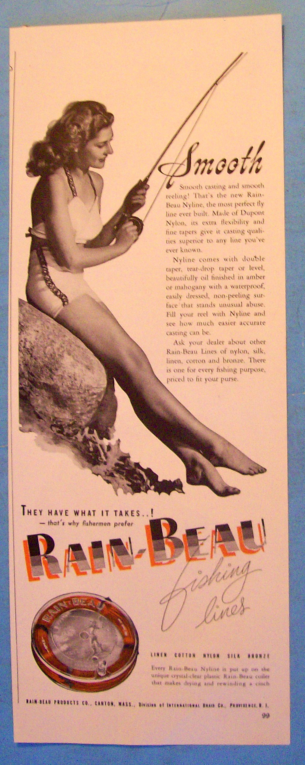 1946 Rain Beau Fishing Lines With Lovely Woman Fishing