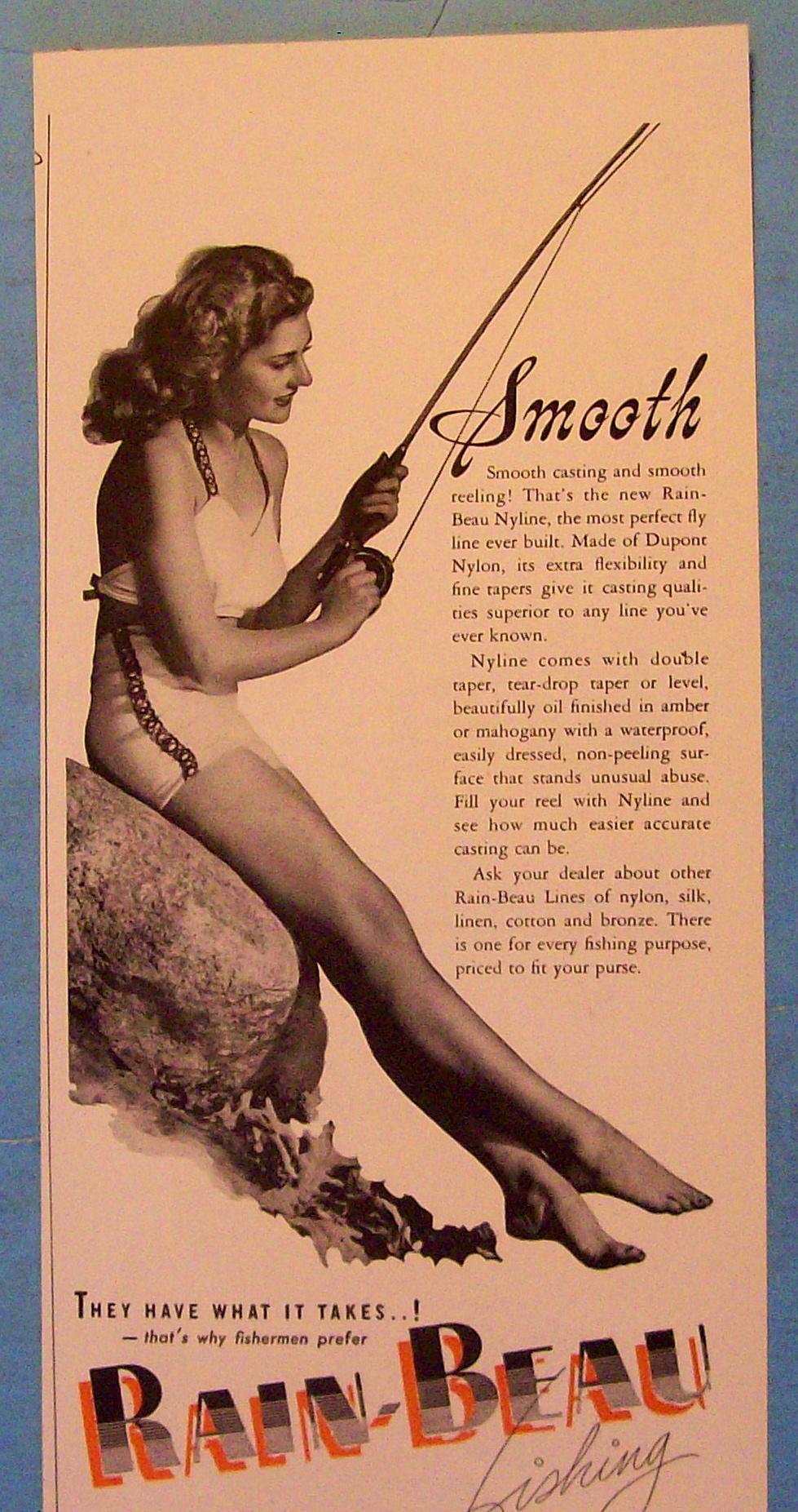 1946 Rain Beau Fishing Lines With Lovely Woman Fishing