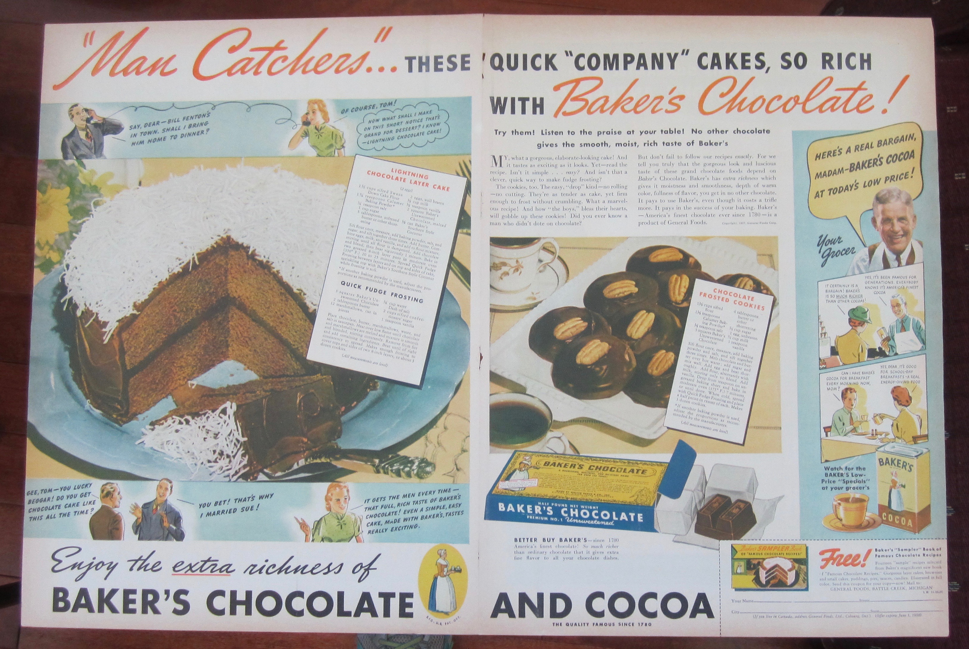 1937 Baker's Chocolate with Chocolate Frosted Cookies