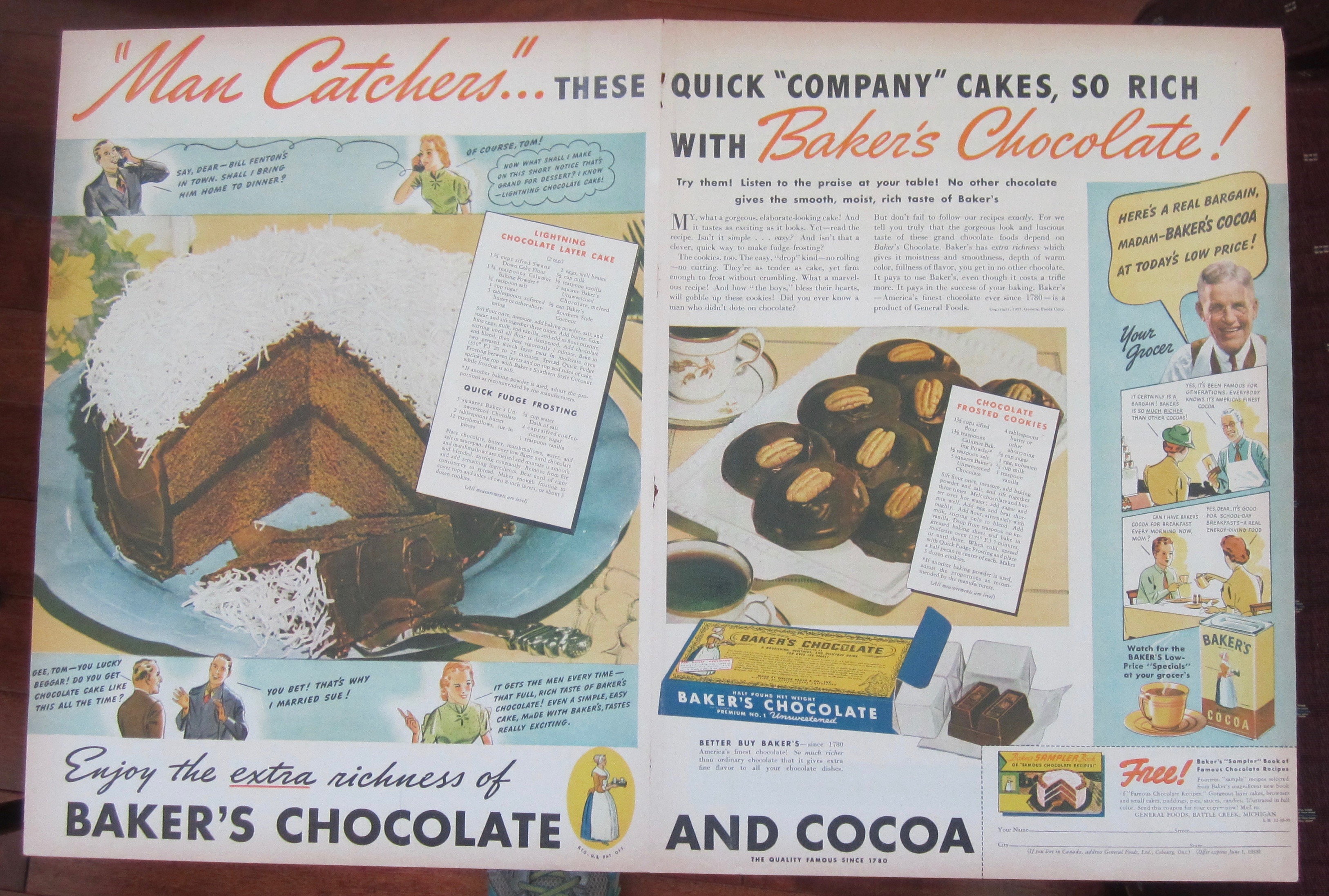 1937 Baker's Chocolate with Chocolate Frosted Cookies