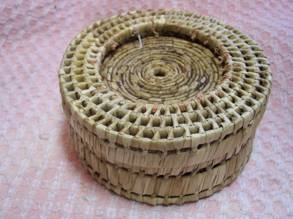 Basket Weave Coaster Set with Sea Shells
