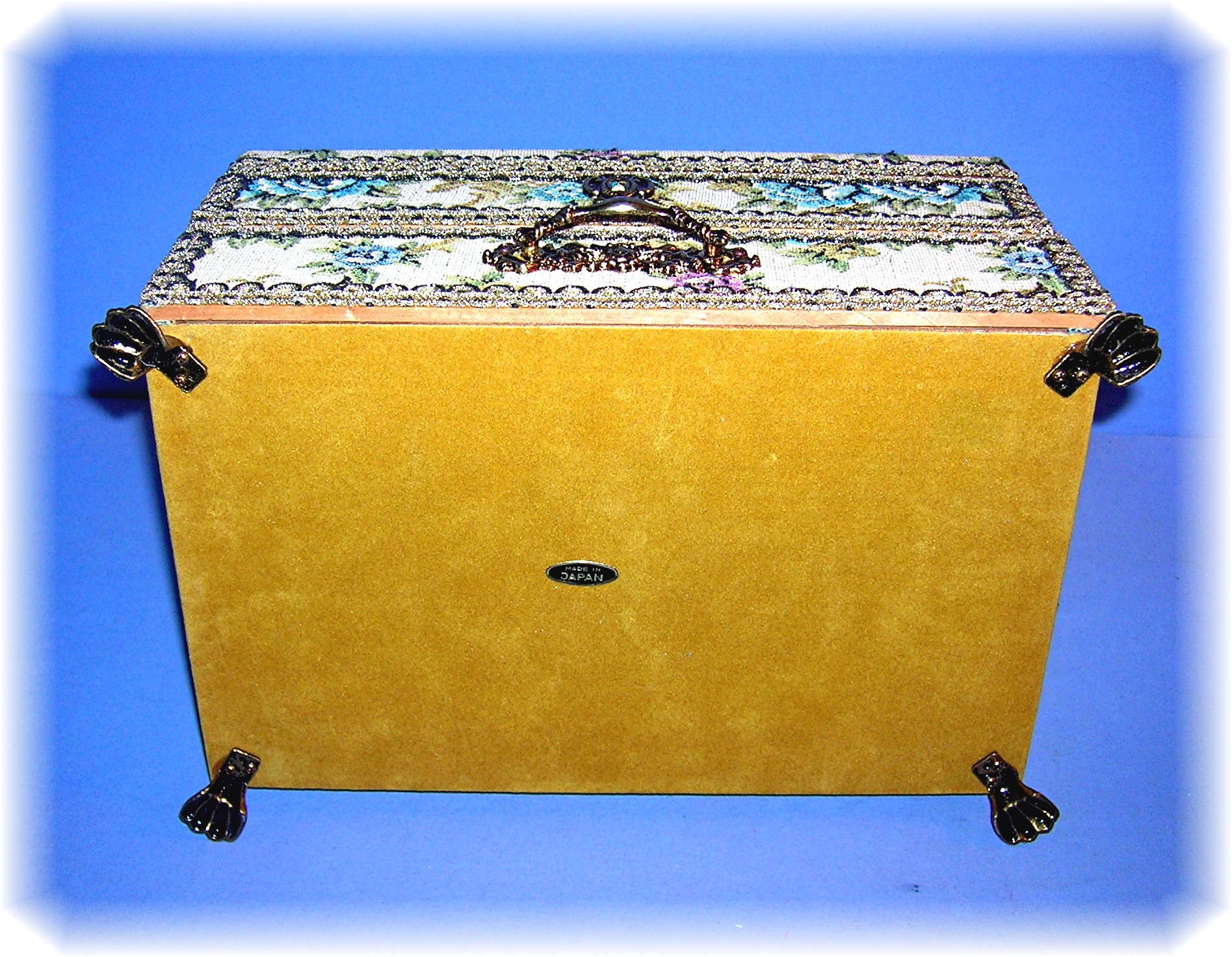 Music Jewel Box Brocade Brass Claw Feet Japan 60s