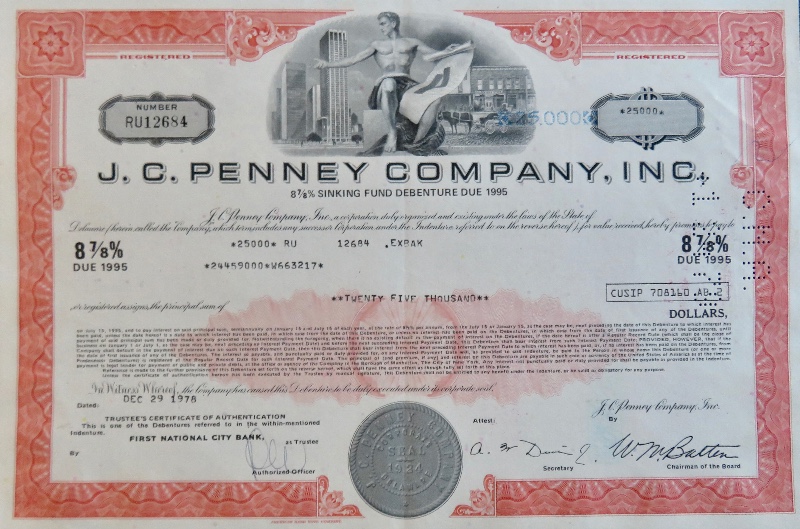 1978 J. C. Penney Company Incorporated Stock Certificate