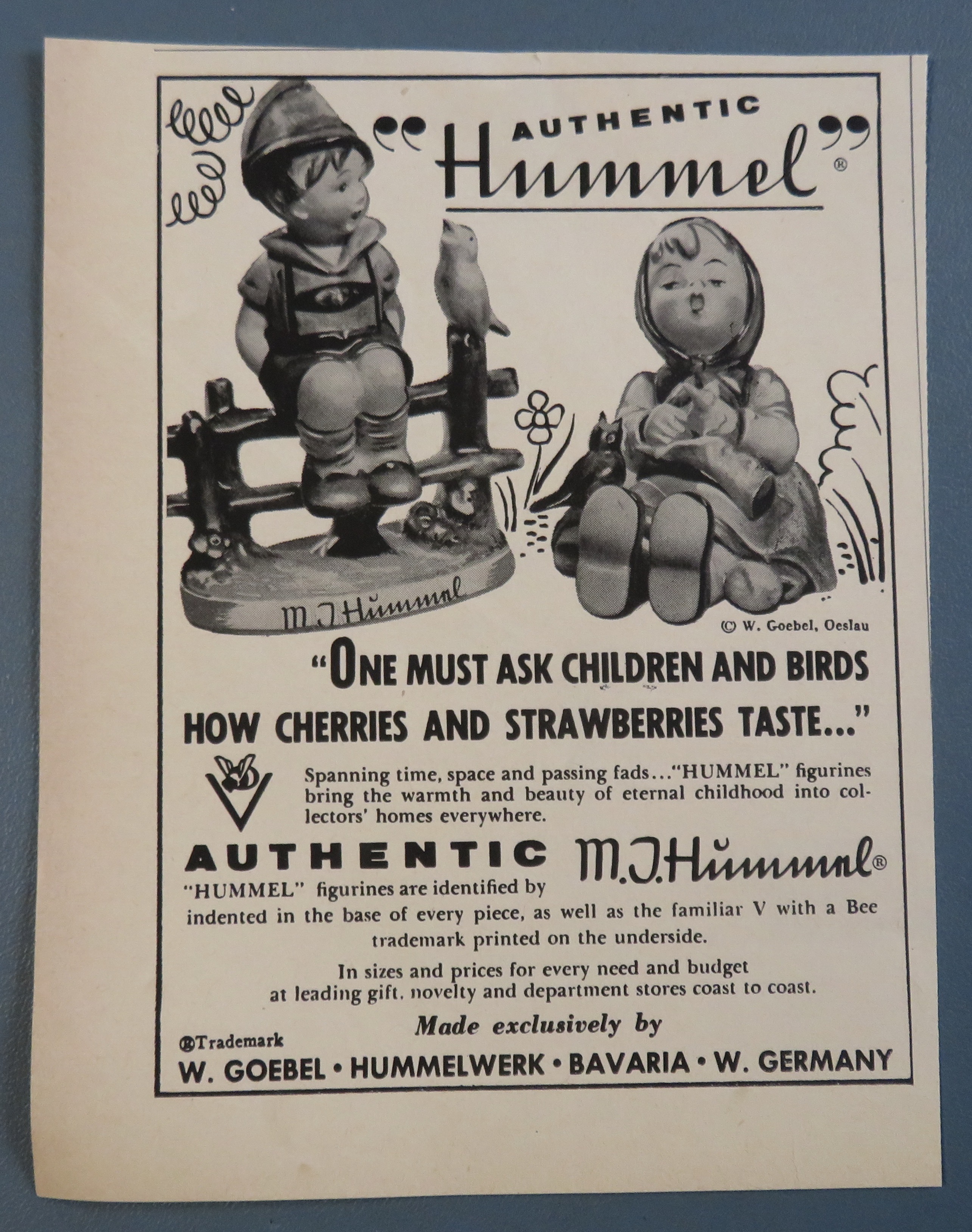 1956 M J Hummel Figurine with Boy & Girl