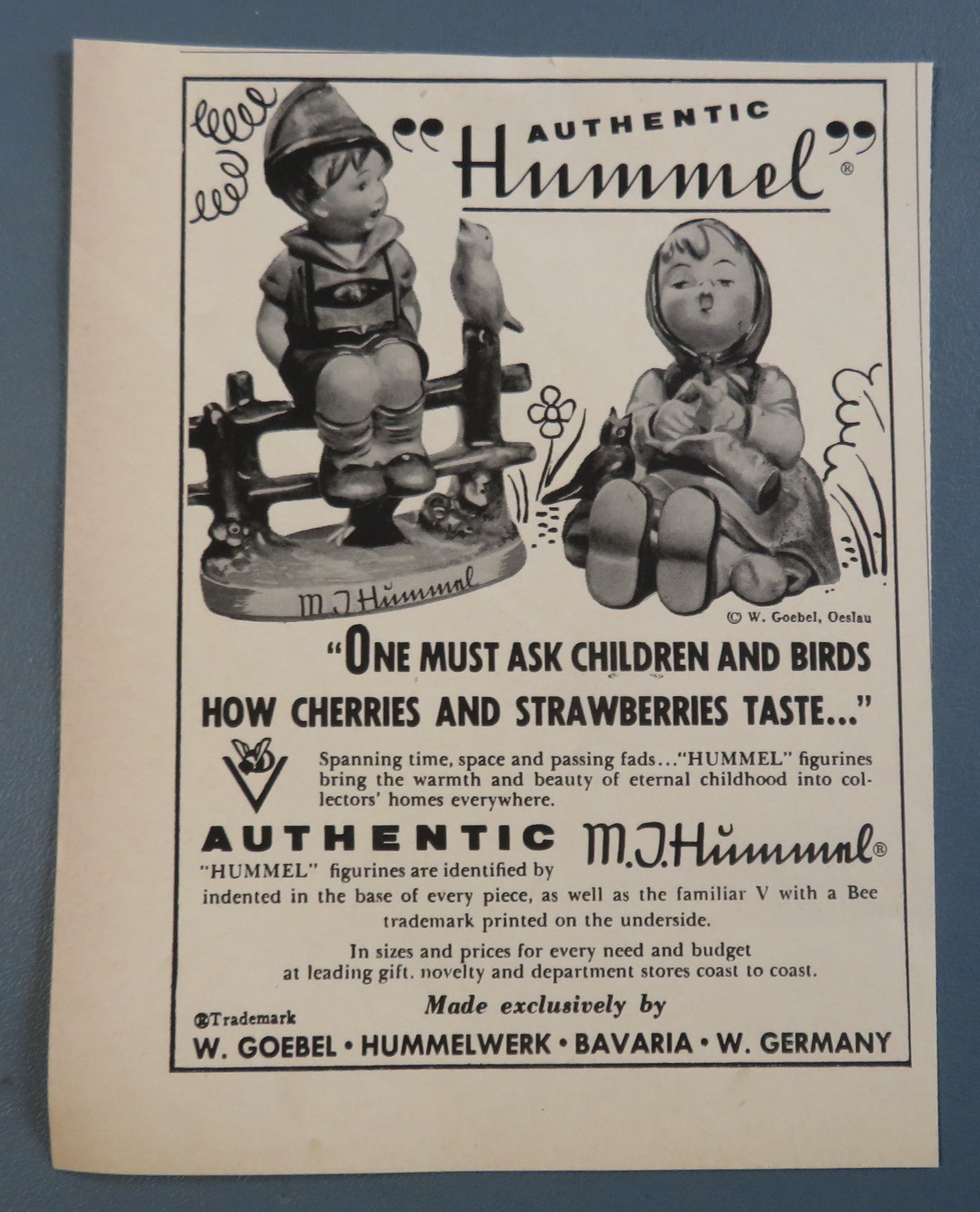 1956 M J Hummel Figurine with Boy & Girl