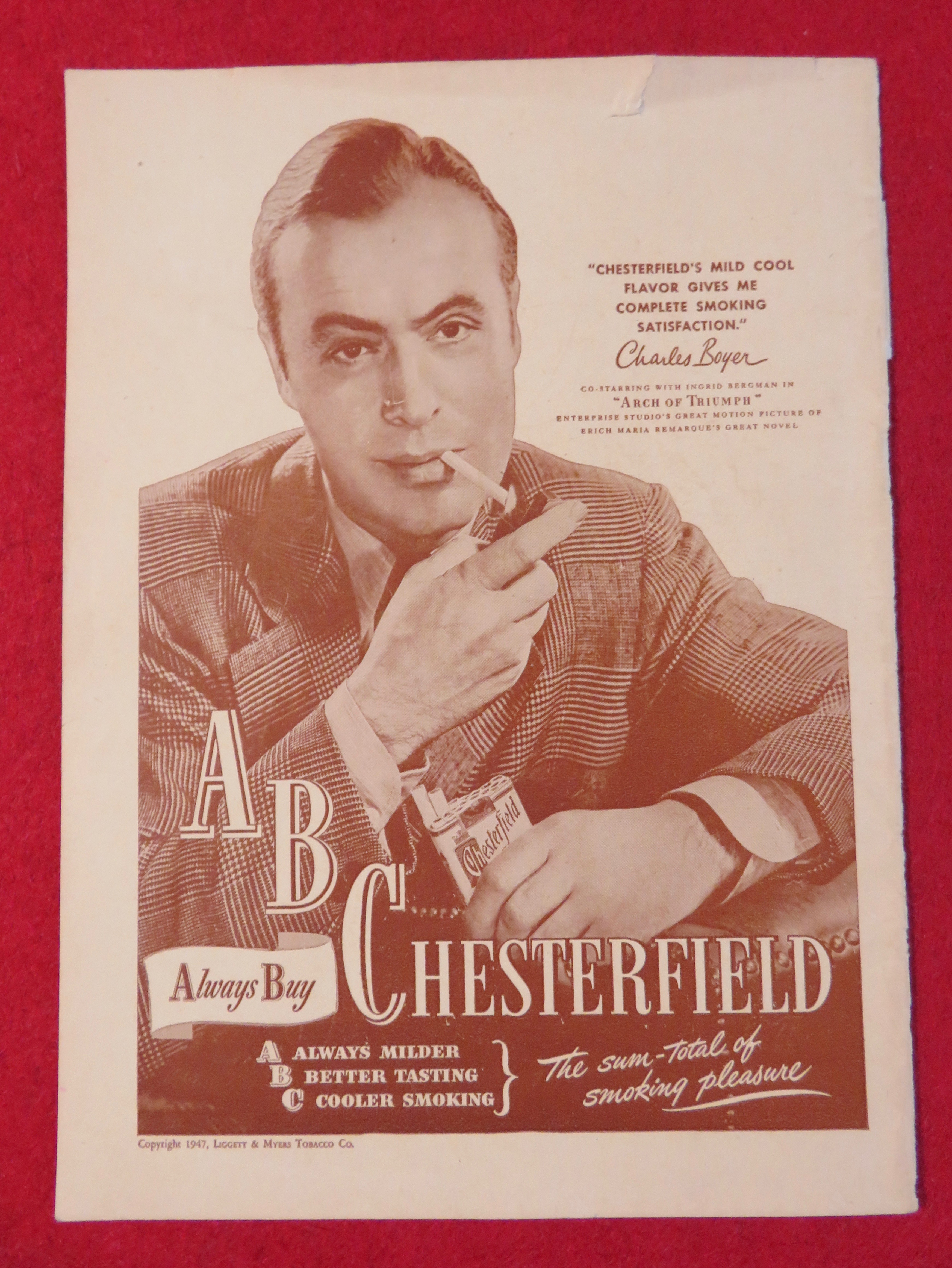 1947 Chesterfield Cigarettes with Charles Boyer