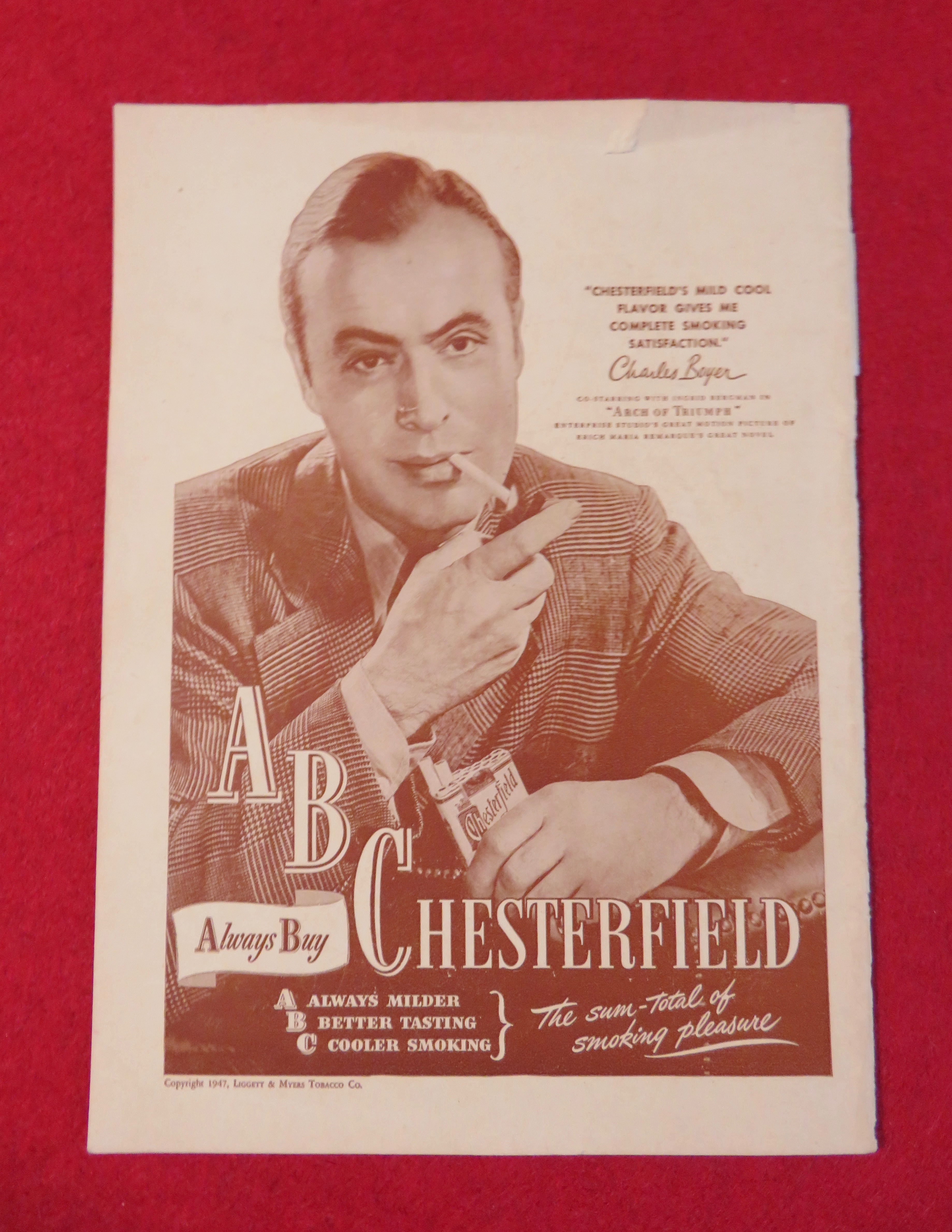 1947 Chesterfield Cigarettes with Charles Boyer