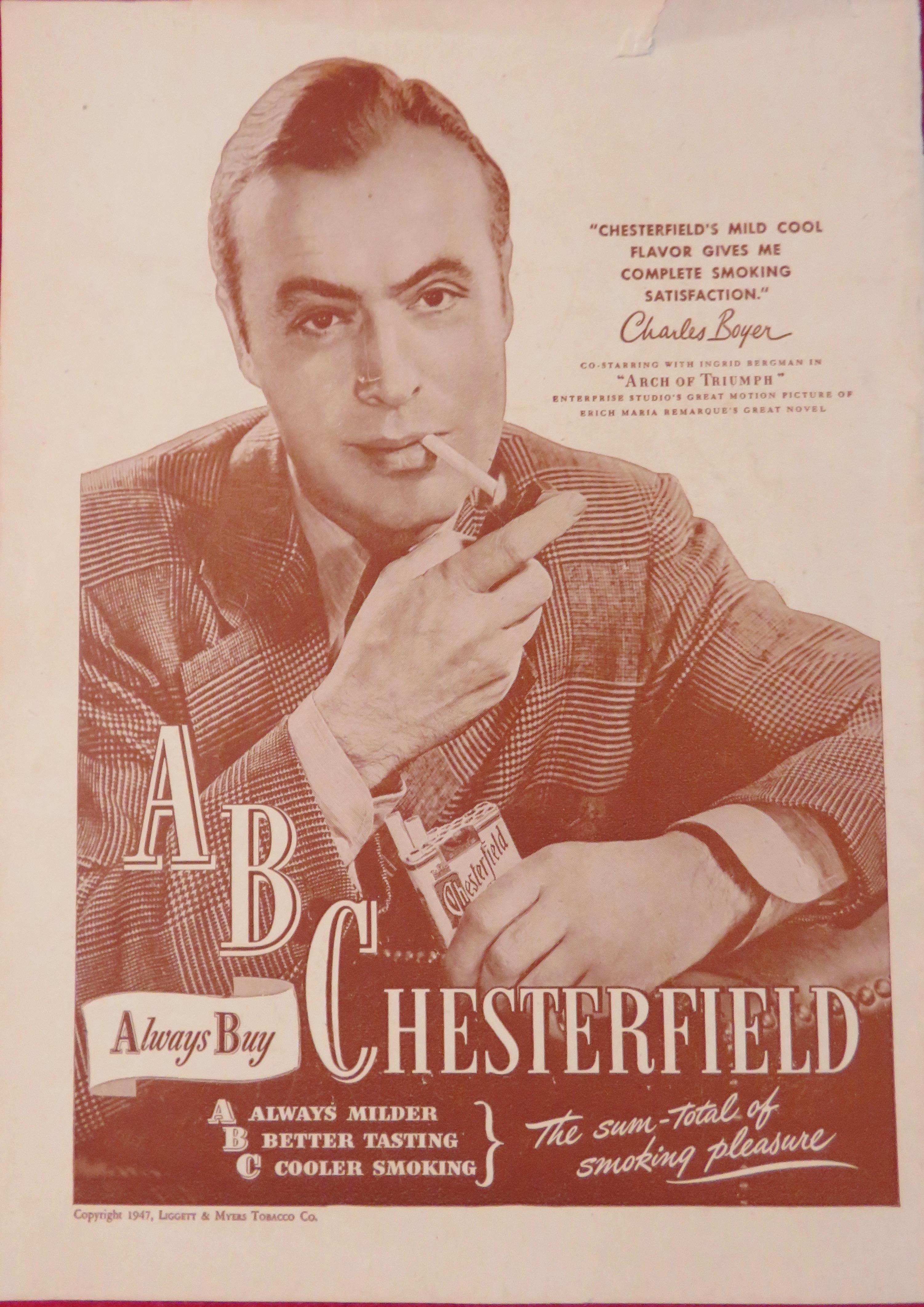 1947 Chesterfield Cigarettes with Charles Boyer