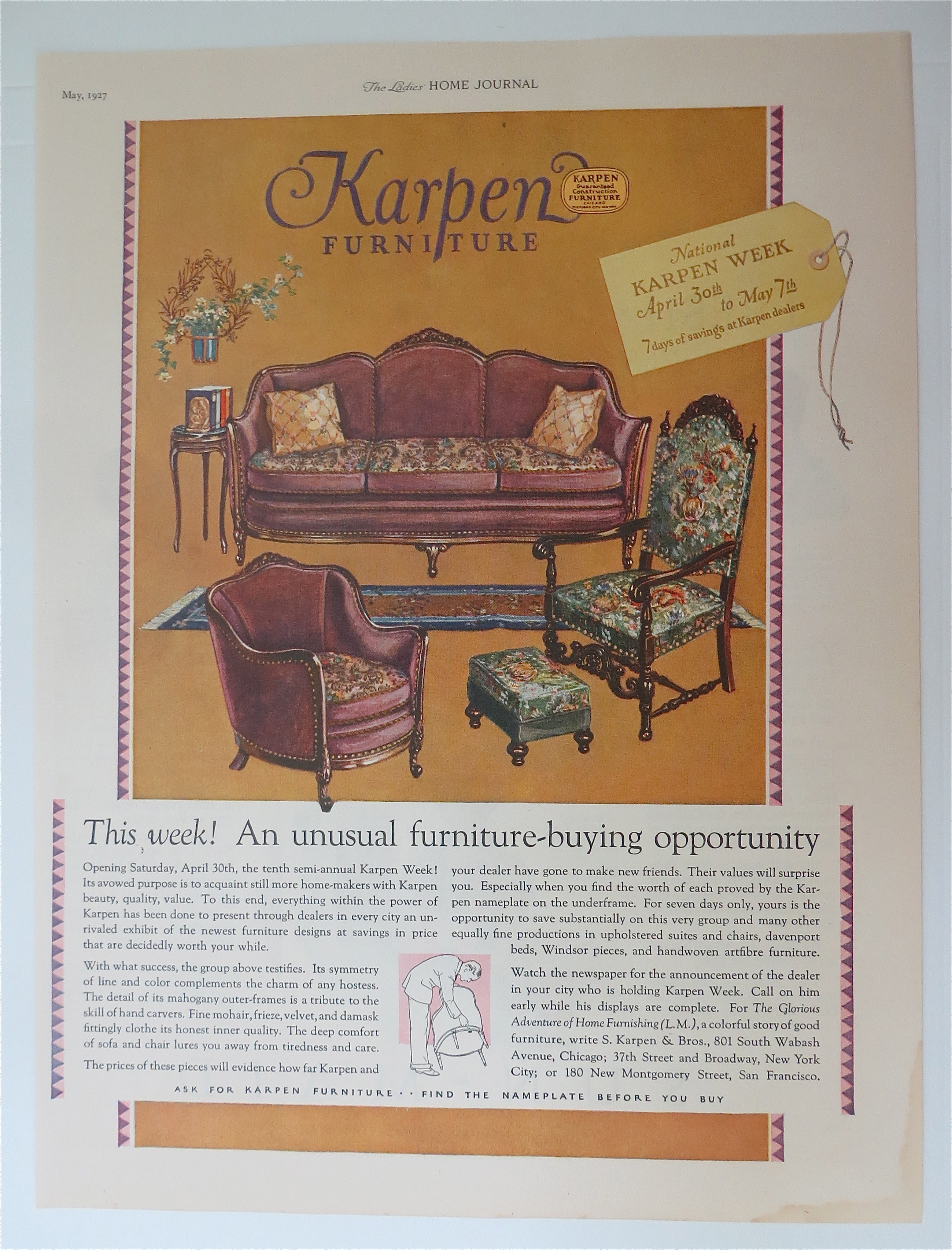 1927 Karpen Furniture with Sofa & 2 Chairs