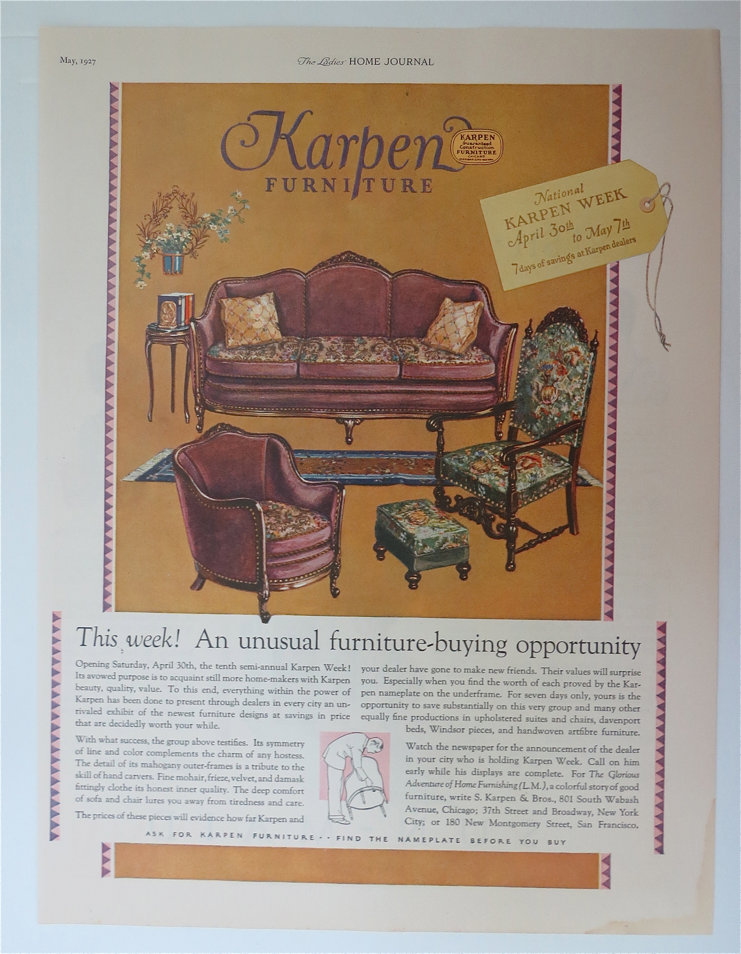 1927 Karpen Furniture with Sofa & 2 Chairs
