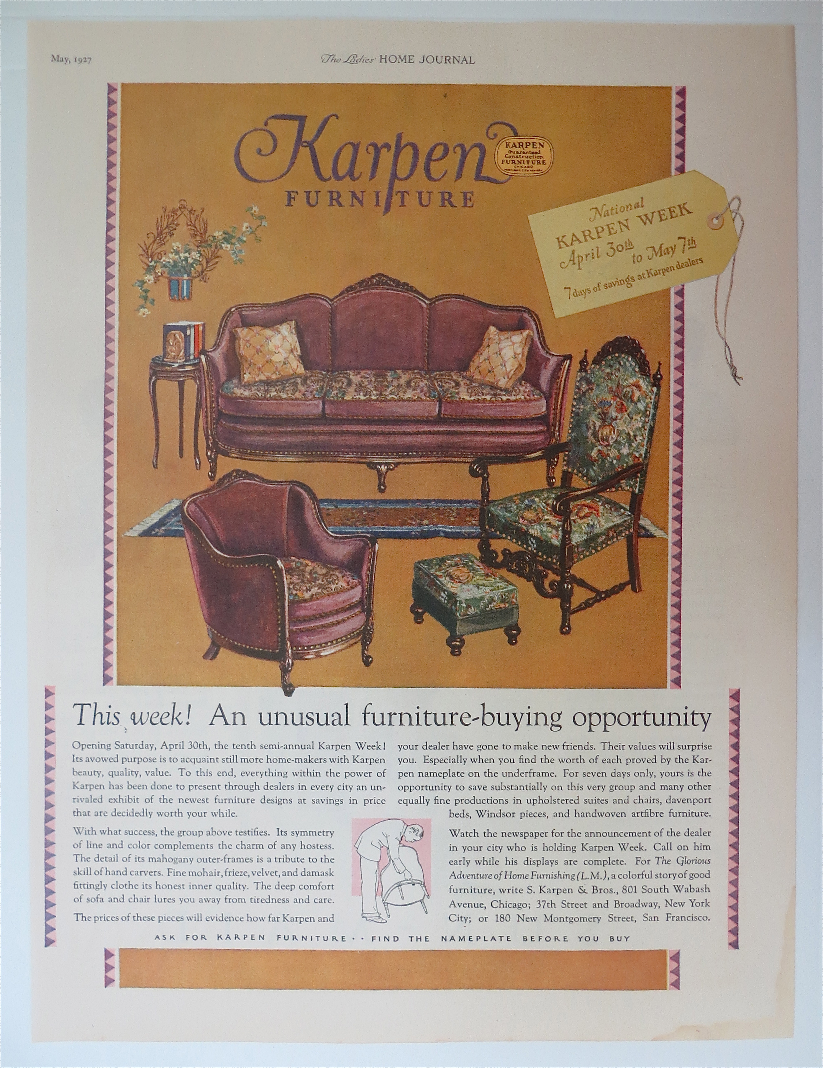 1927 Karpen Furniture with Sofa & 2 Chairs