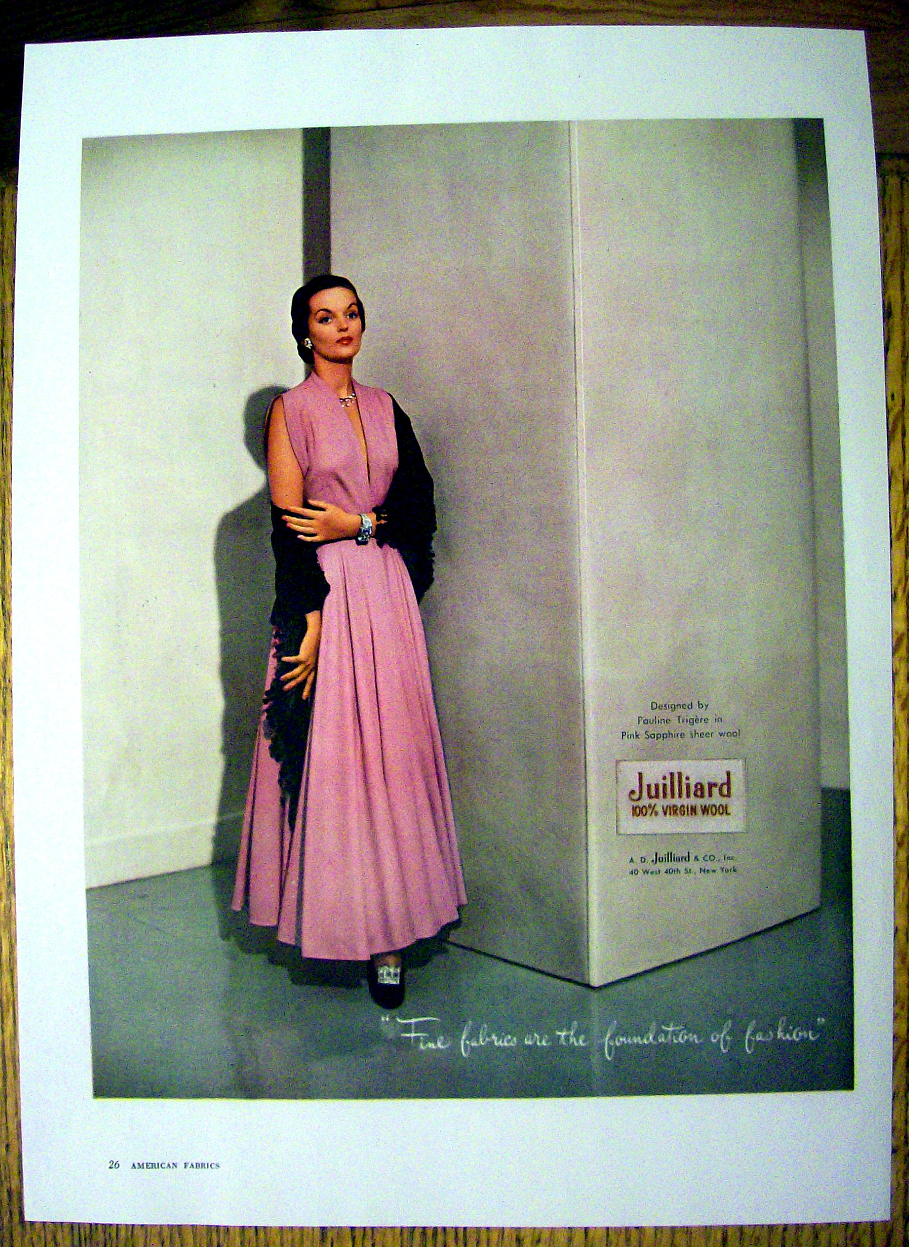 1948 Juilliard Wool w/Woman in Pink Sapphire By Trigere