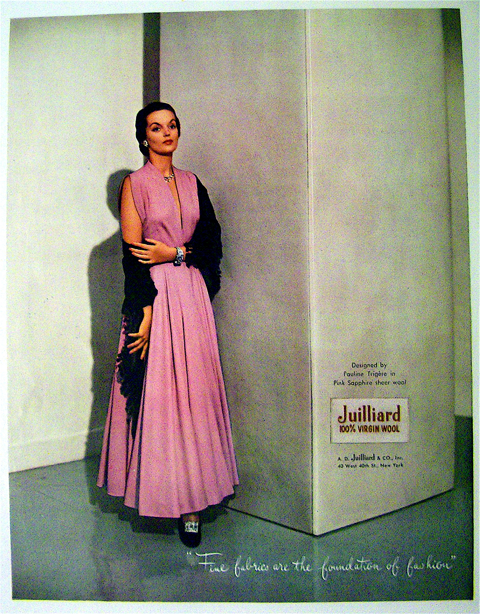 1948 Juilliard Wool w/Woman in Pink Sapphire By Trigere