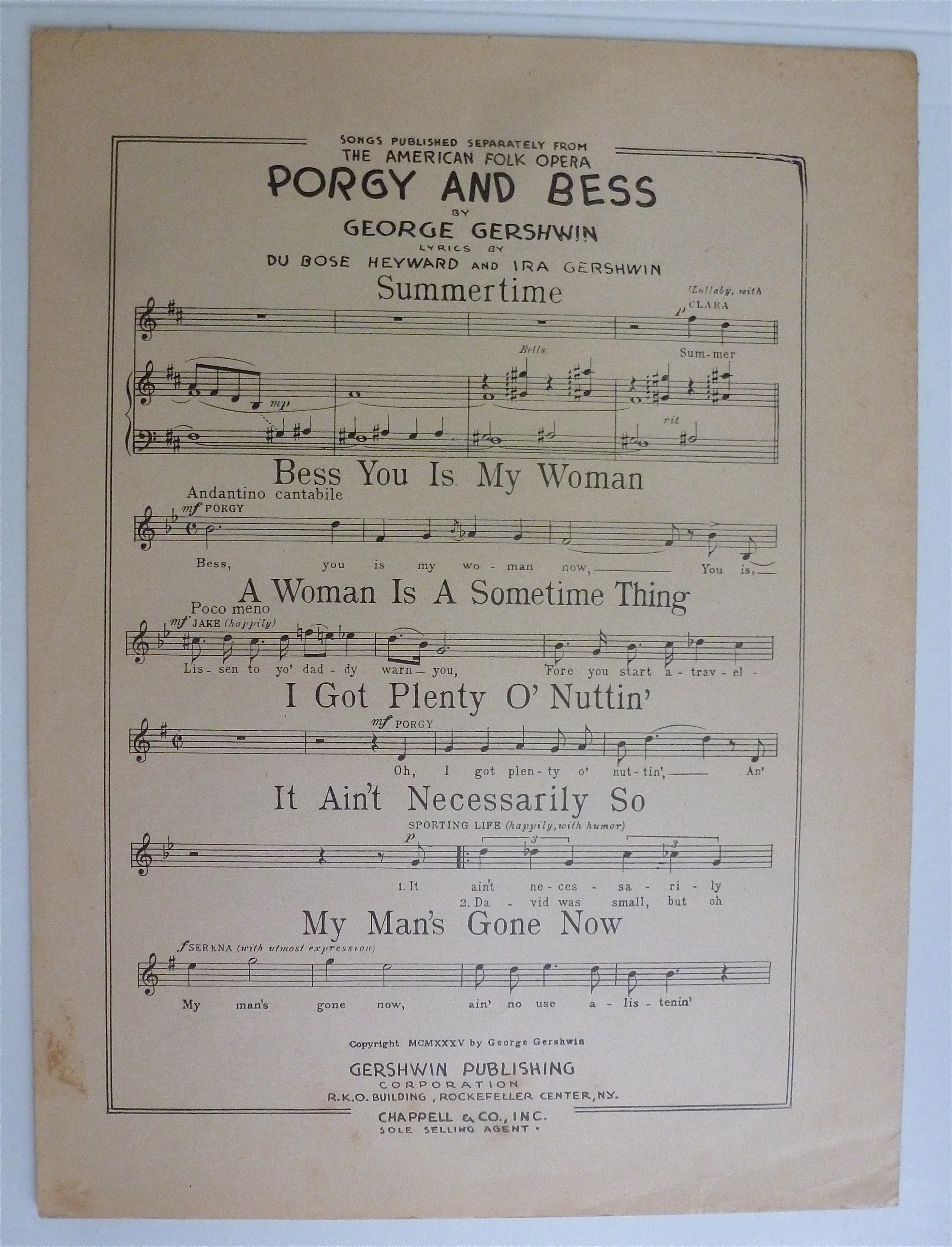 Sheet Music For 1935 Summertime