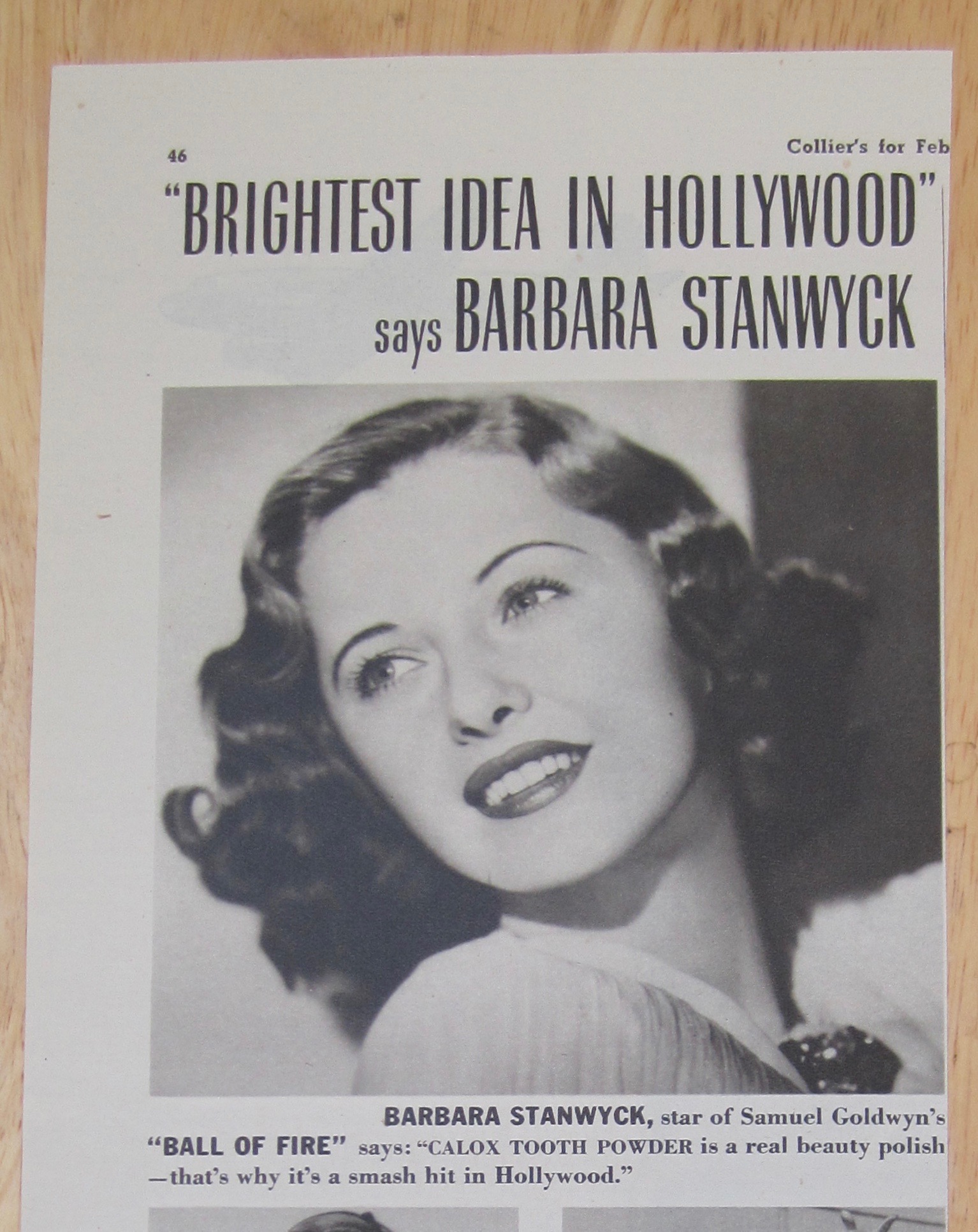 1942 Calox Tooth Powder with Barbara Stanwyck