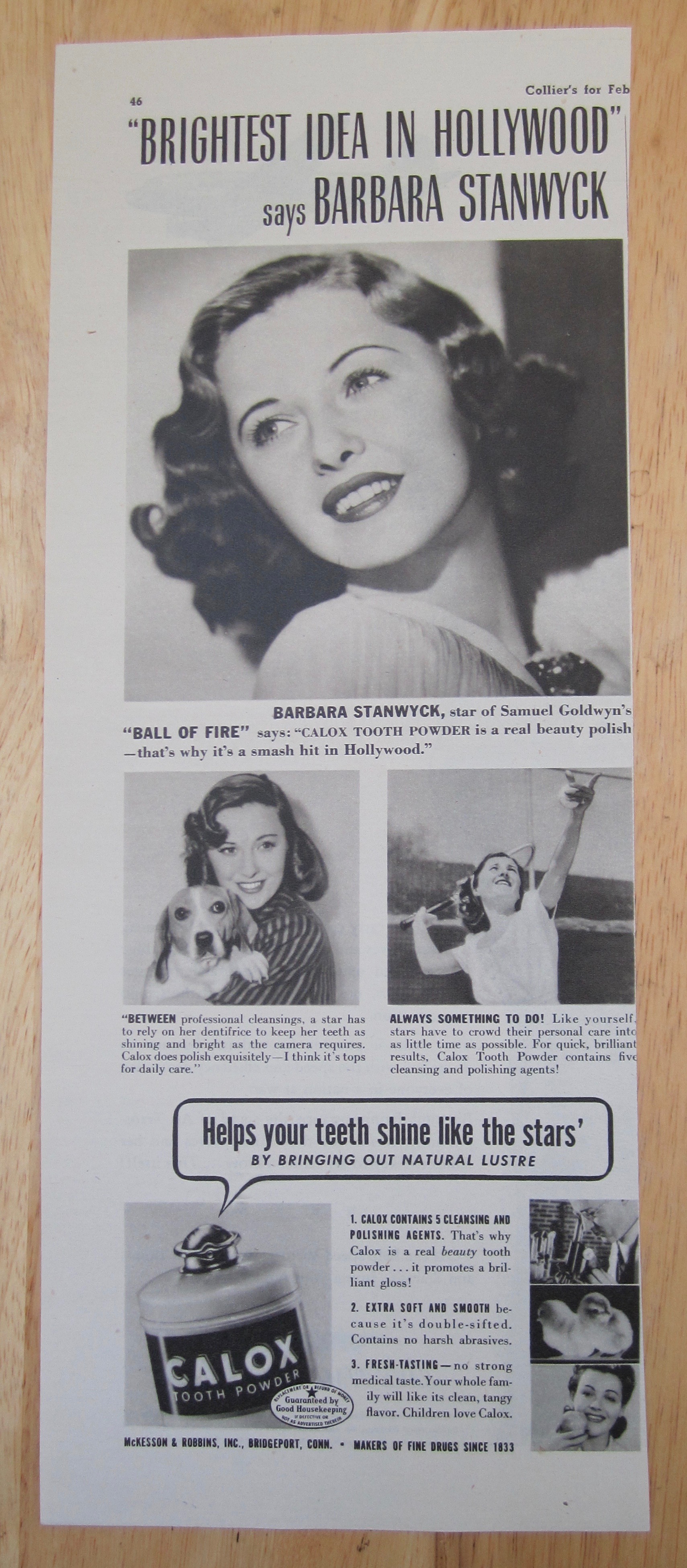 1942 Calox Tooth Powder with Barbara Stanwyck