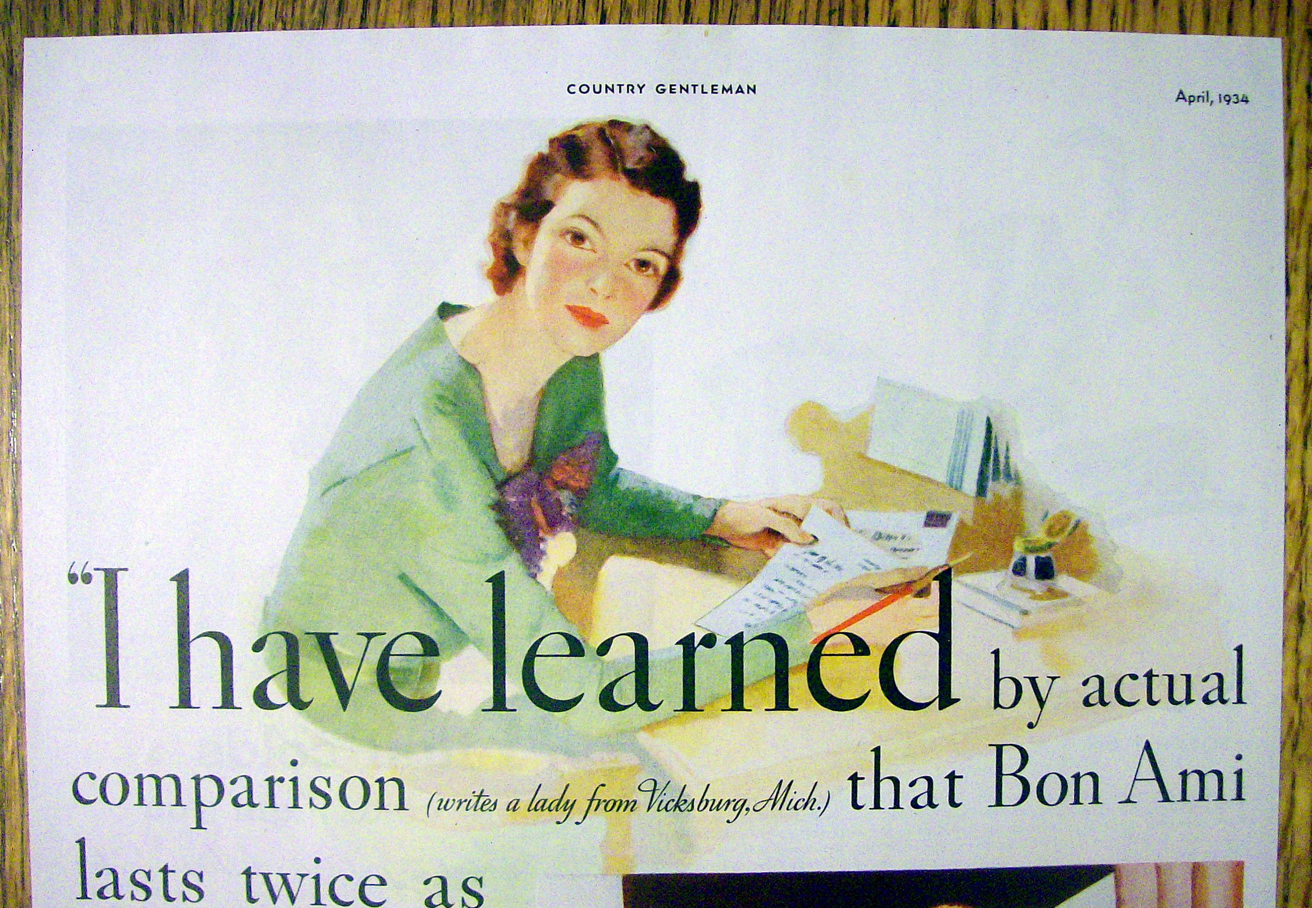 1934 Bon Ami with Woman Writing A Letter