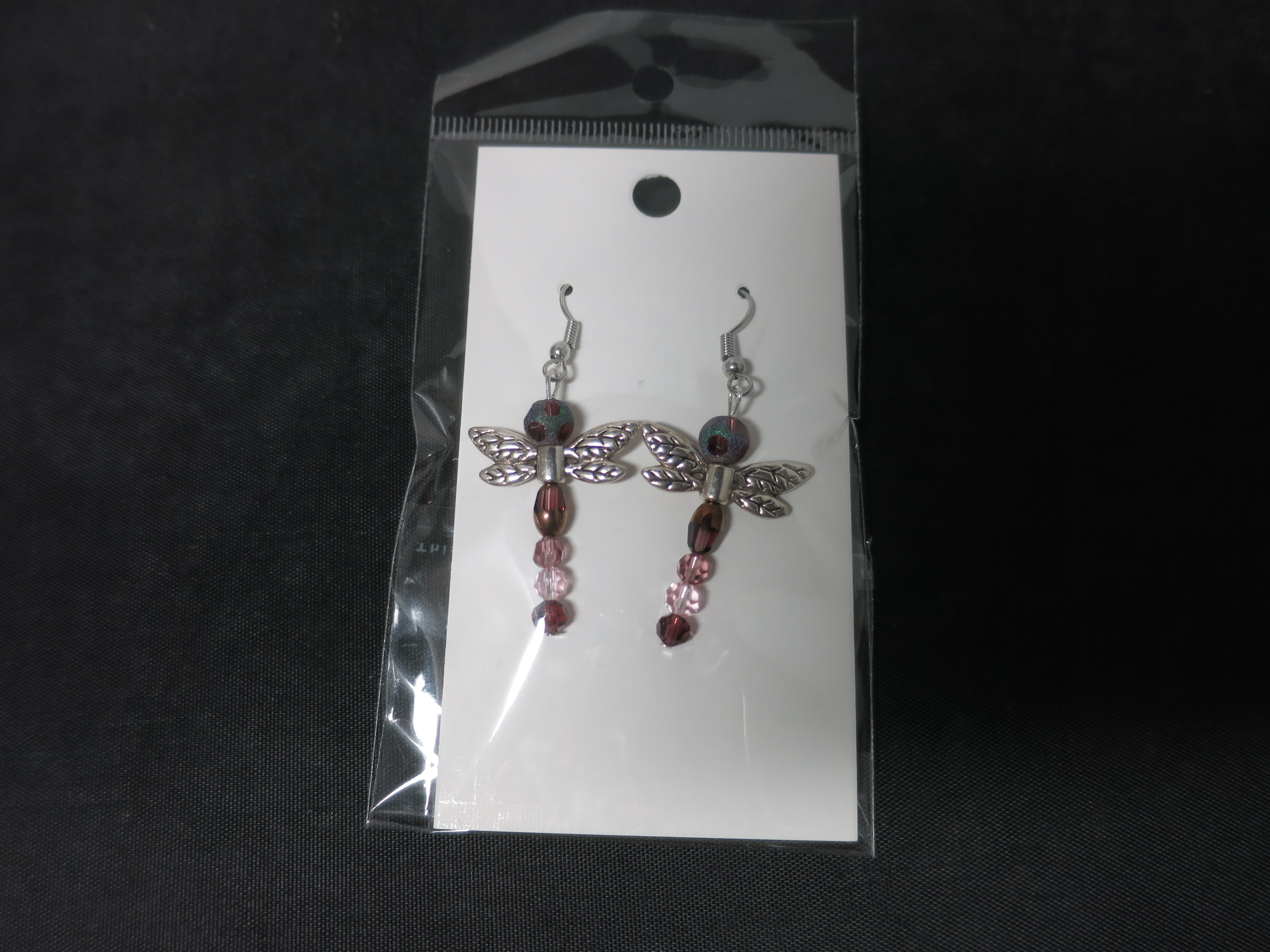 Whimsical Dragonfly Earrings Purple Hand Made by Allie