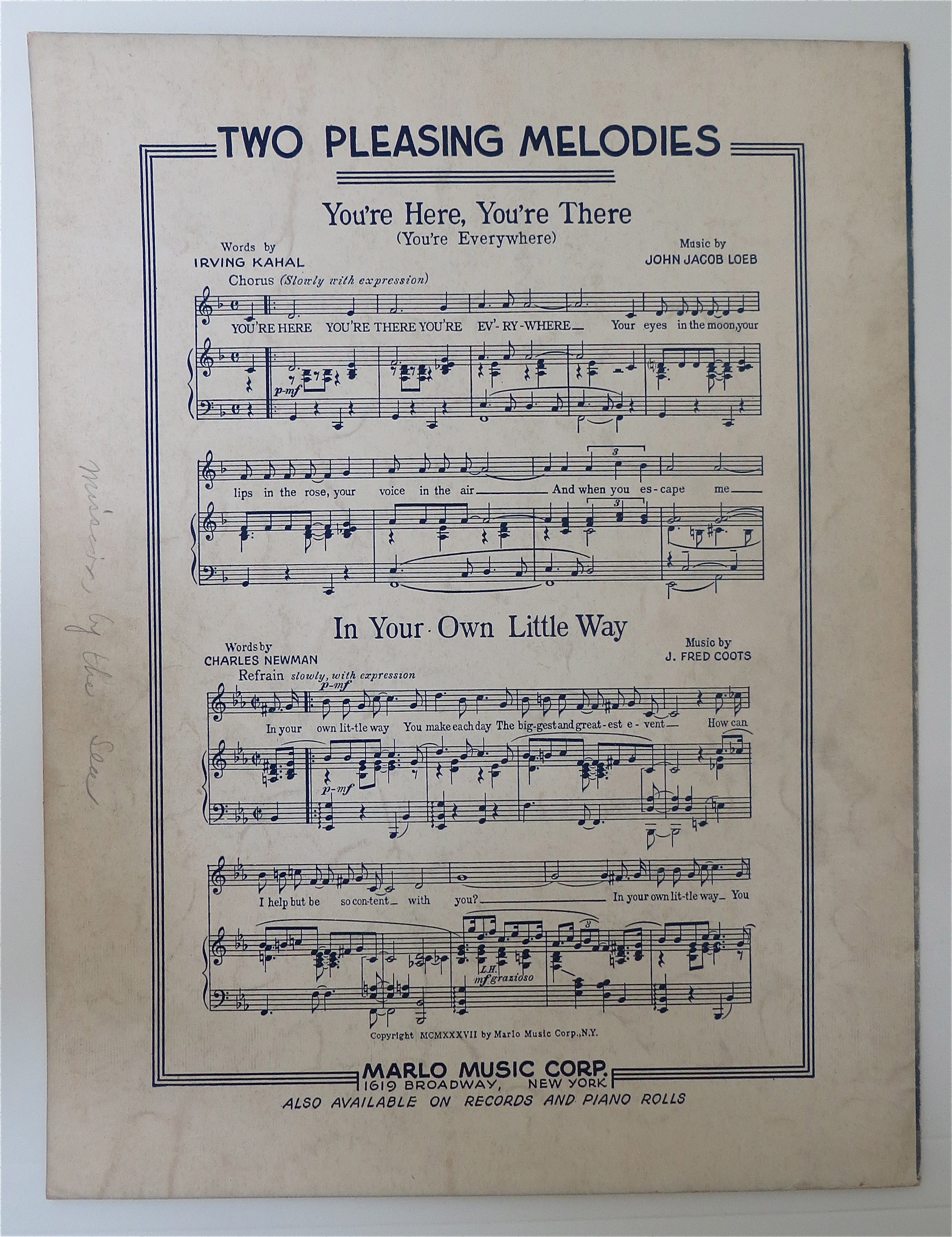 Sheet Music For 1937 Harbor Lights