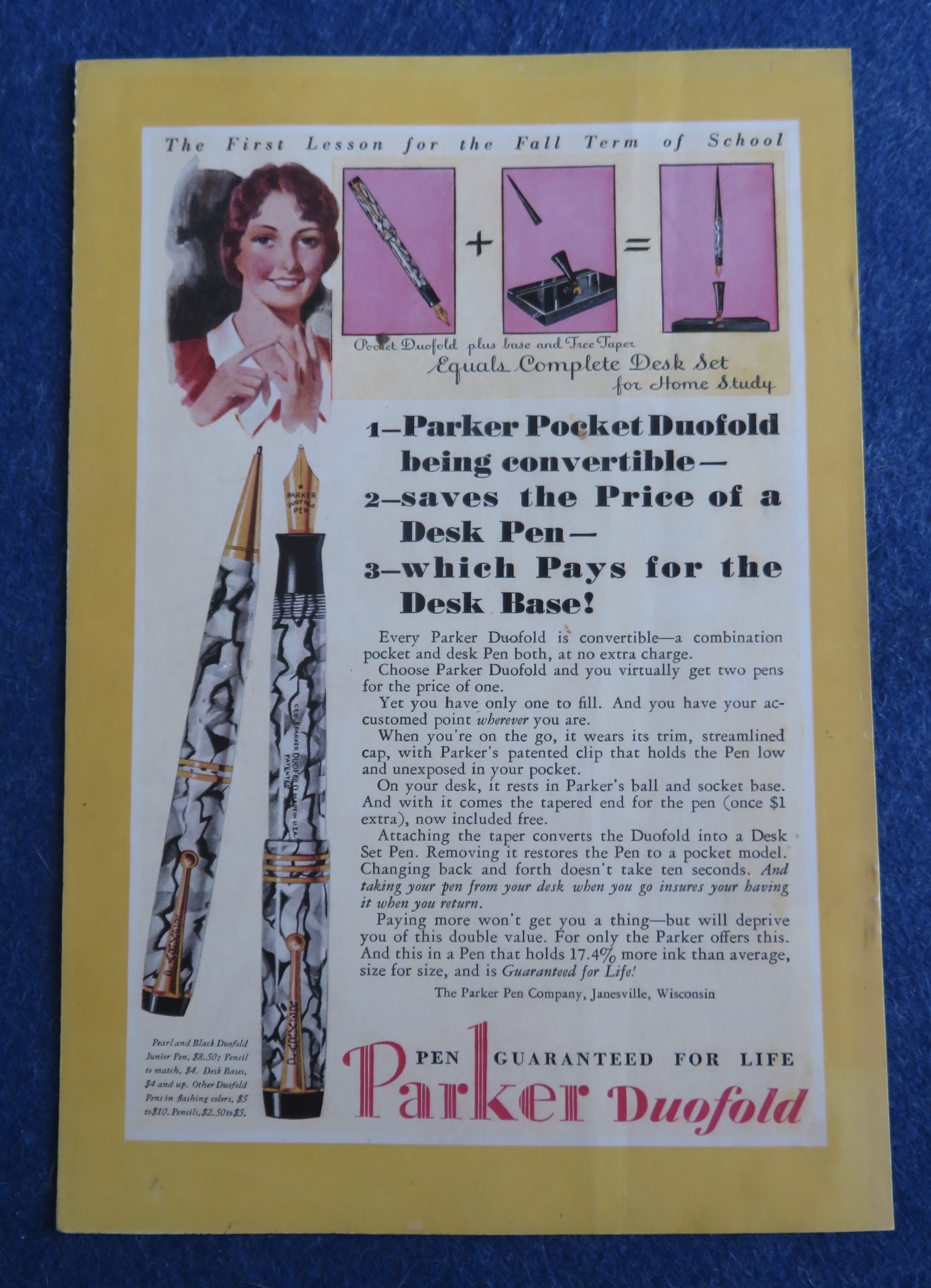 1930 Parker Duofold Pens with Lovely Woman
