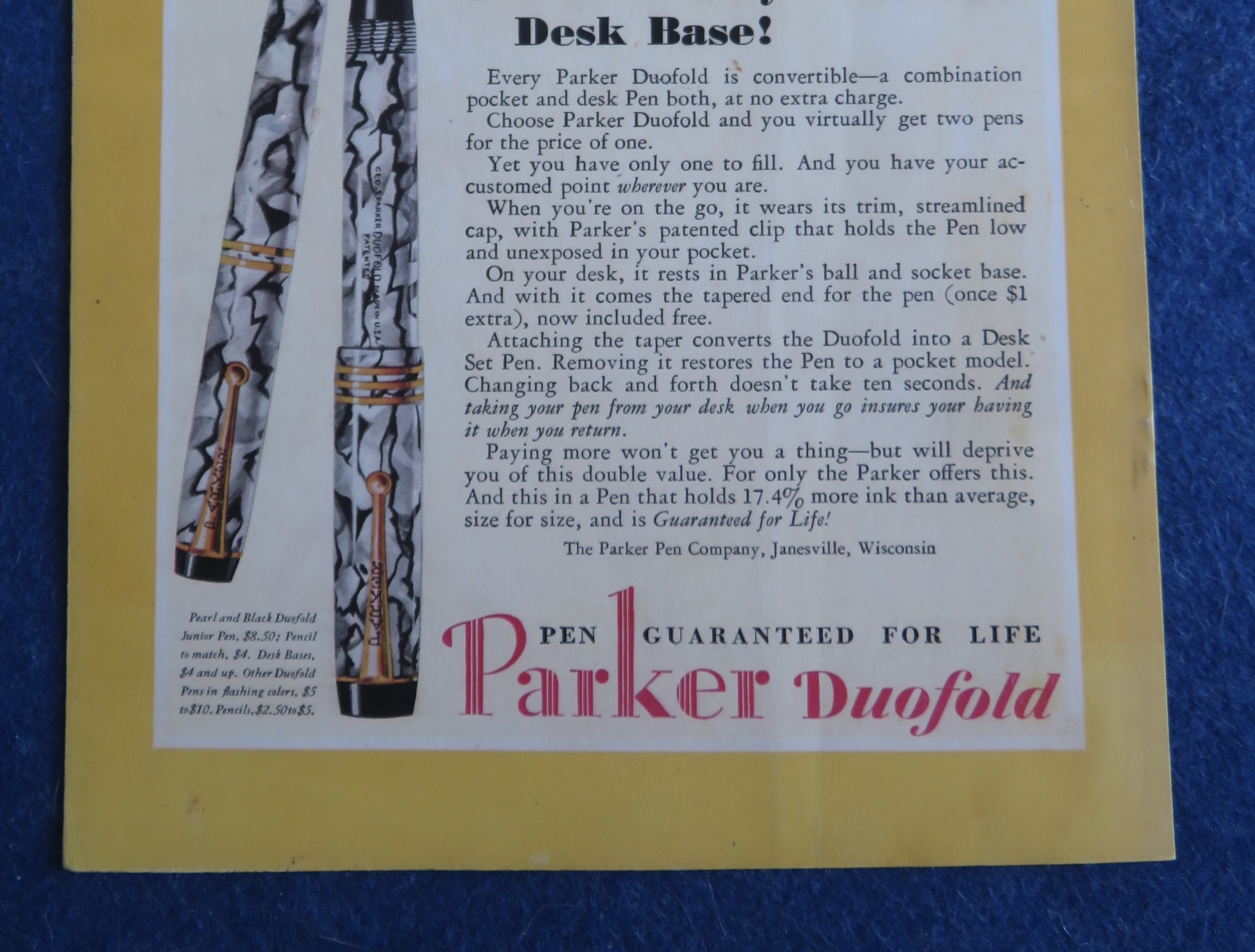 1930 Parker Duofold Pens with Lovely Woman