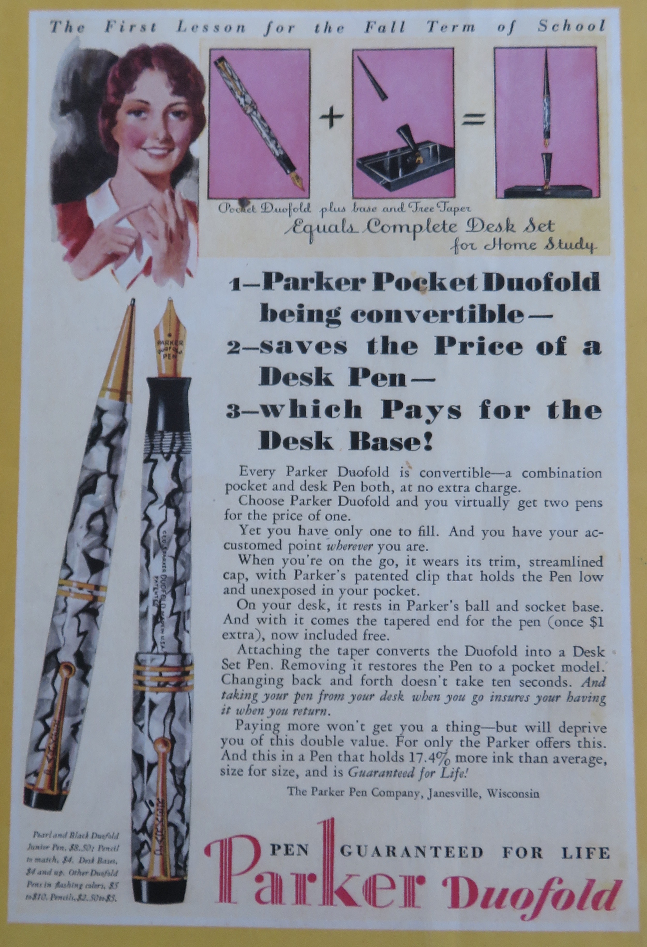 1930 Parker Duofold Pens with Lovely Woman