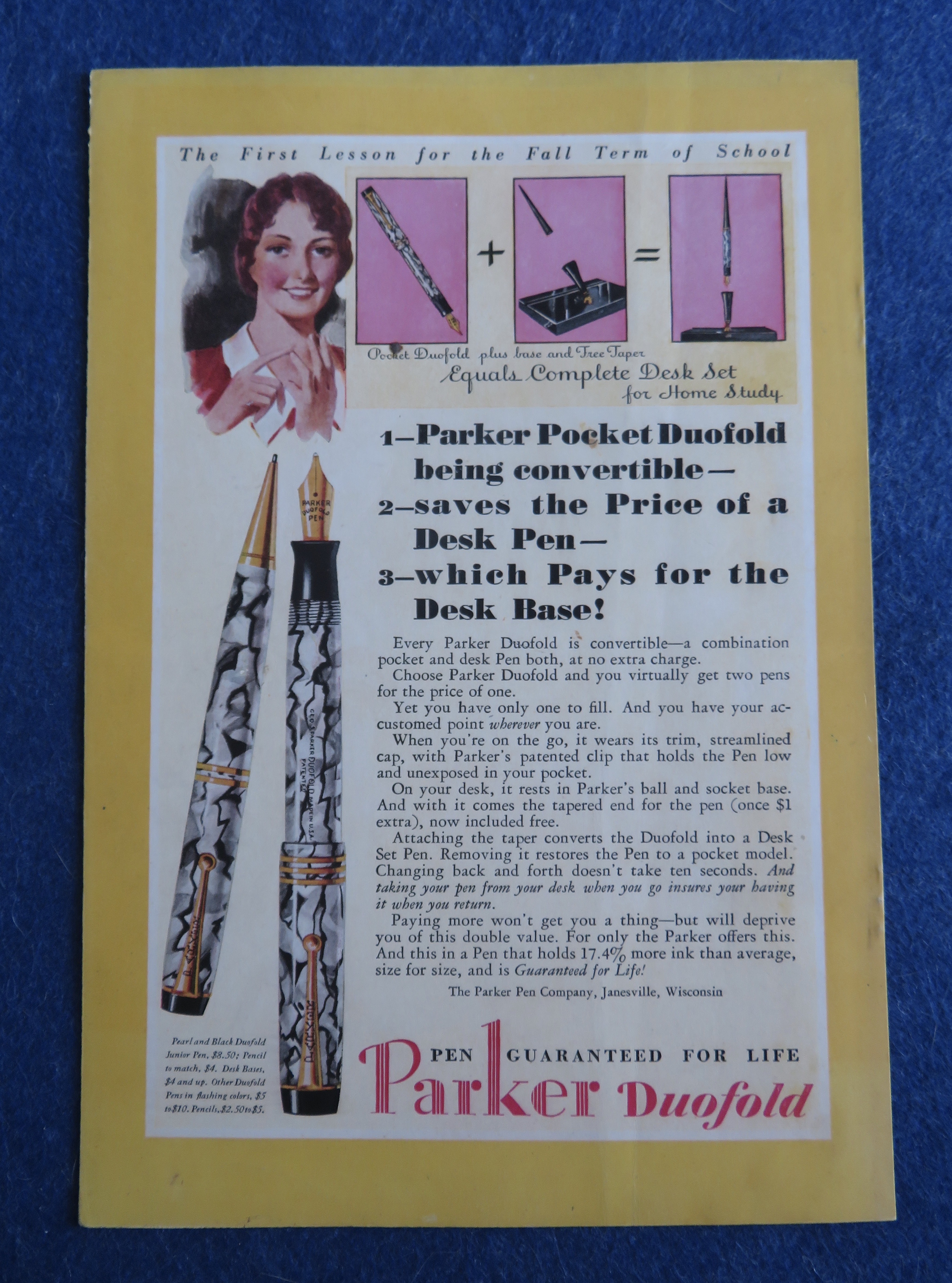 1930 Parker Duofold Pens with Lovely Woman