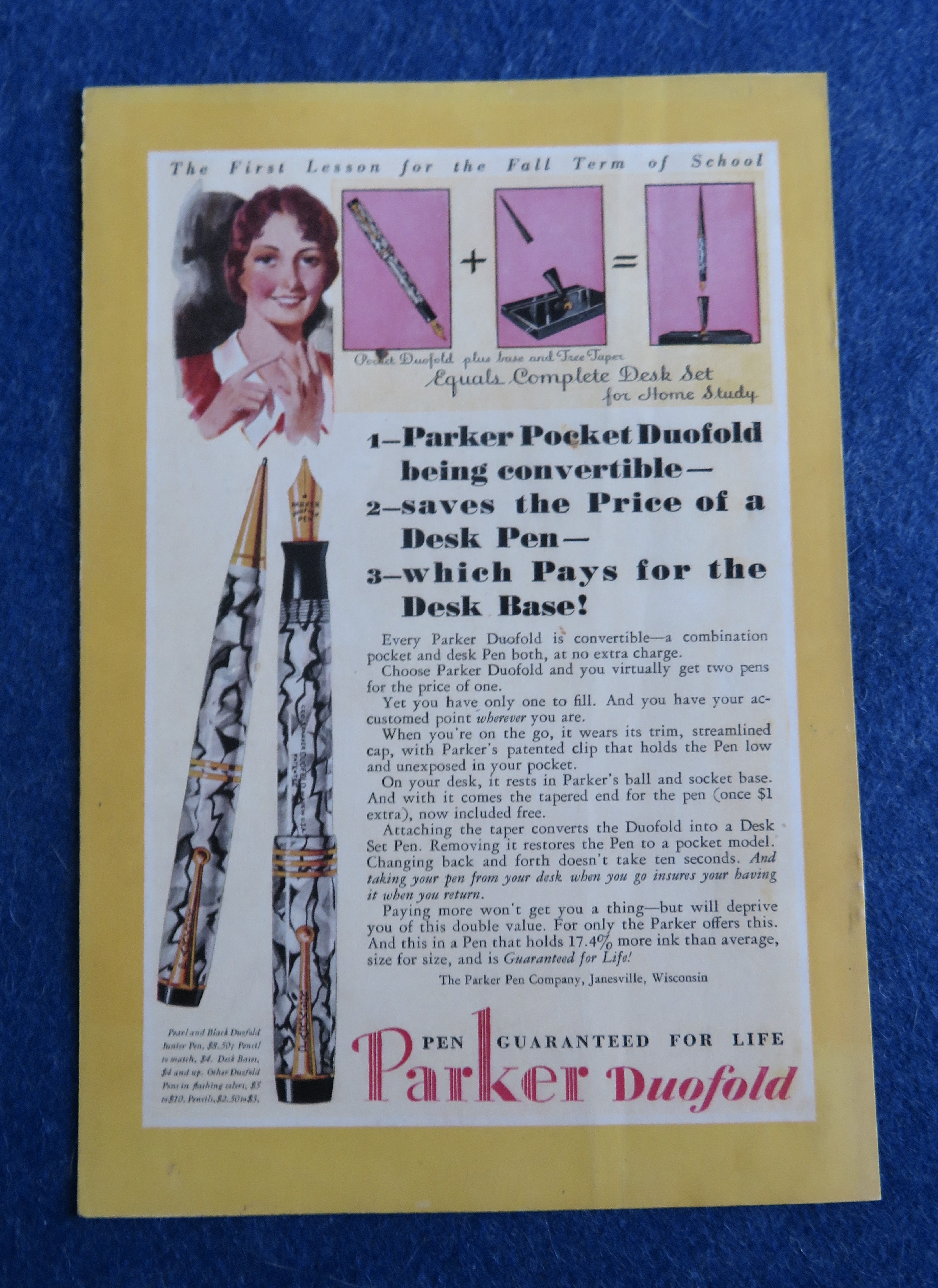 1930 Parker Duofold Pens with Lovely Woman