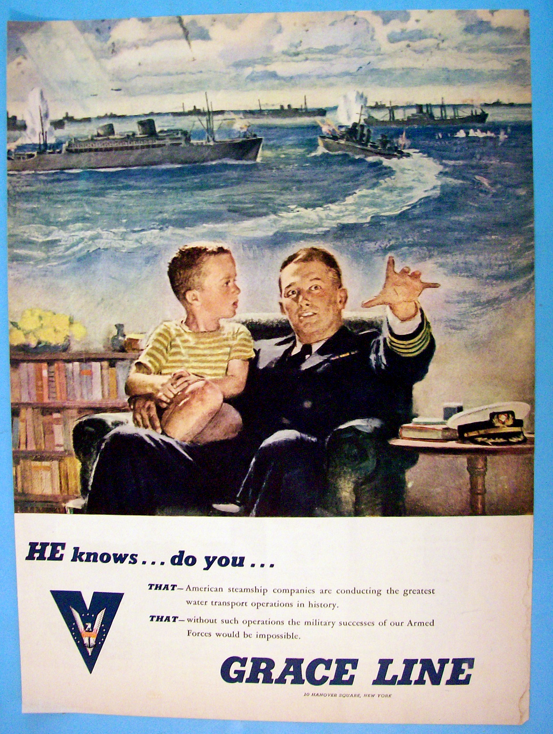 1944 Grace Line with Little Boy on Soldier's Lap