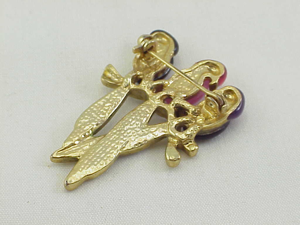 3 Bird Of Paradise Birds Enamel Rhinestone Stone Belly Brooch