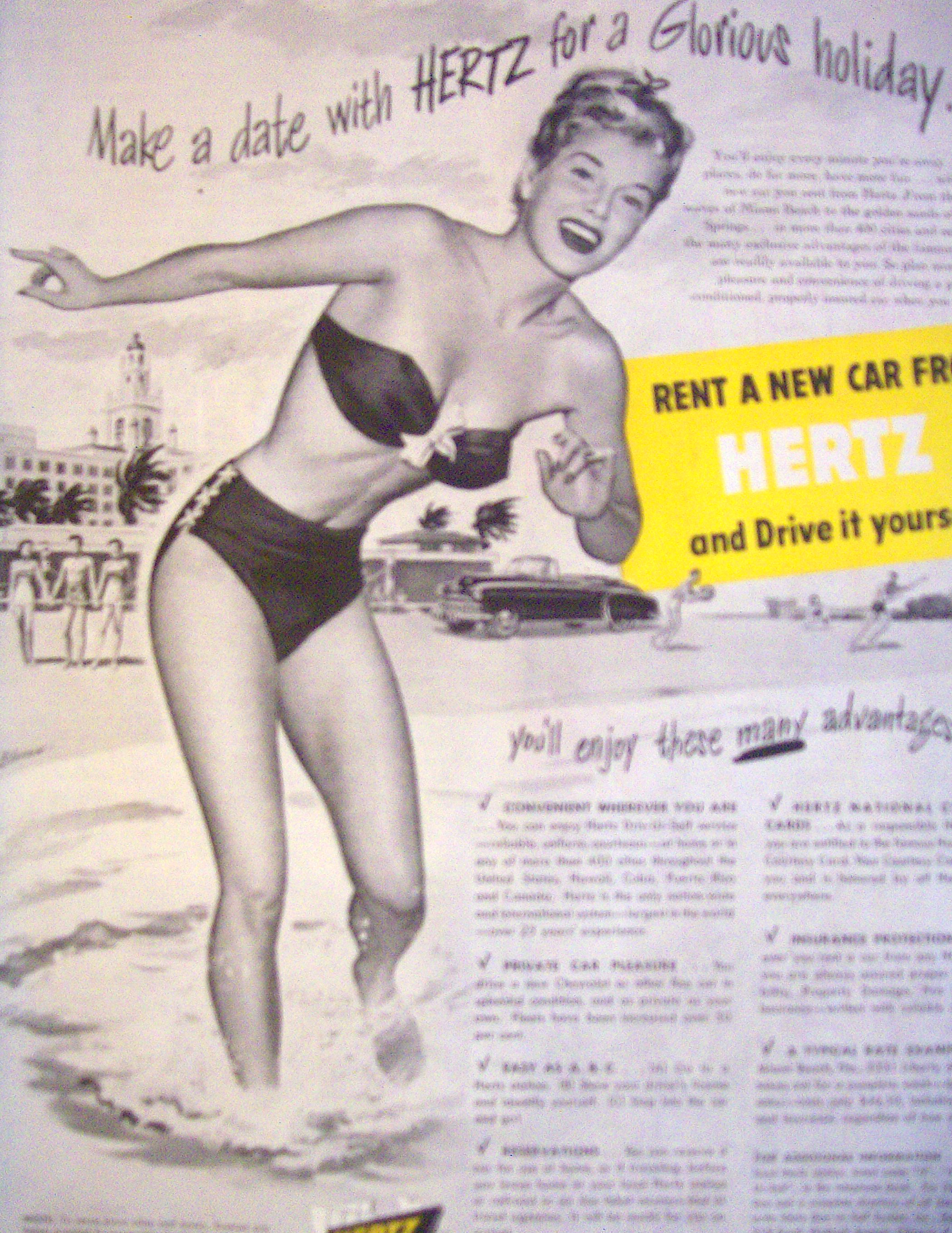 1949 Hertz With Woman On Beach