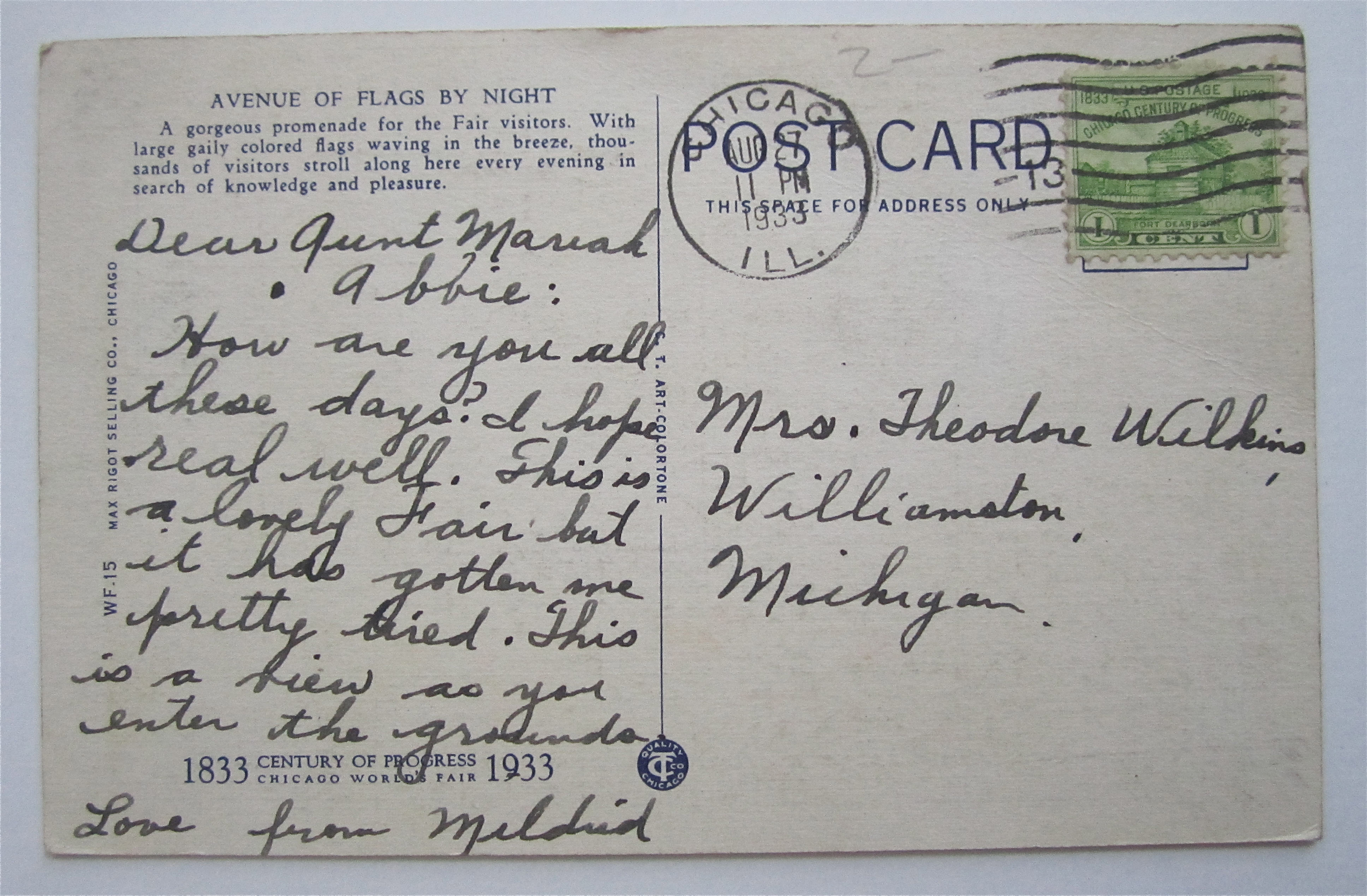 Avenue Of Flag Postcard, Chicago World's Fair