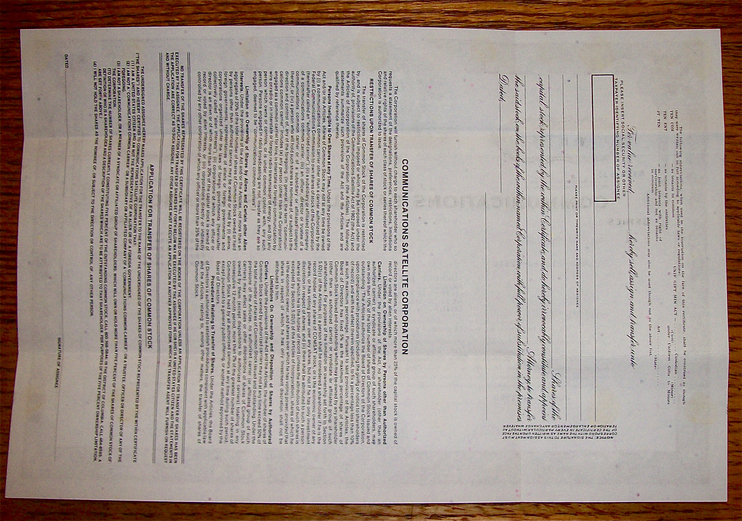 1983 Communications Satellite Corporation Stock