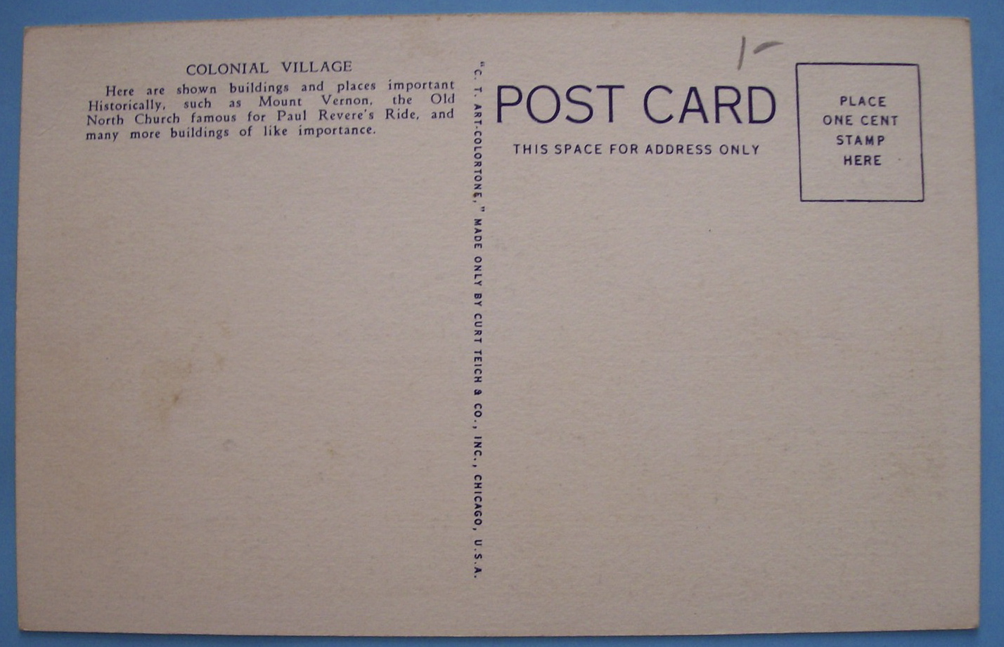 Colonial Village Postcard (Chicago World's Fair)