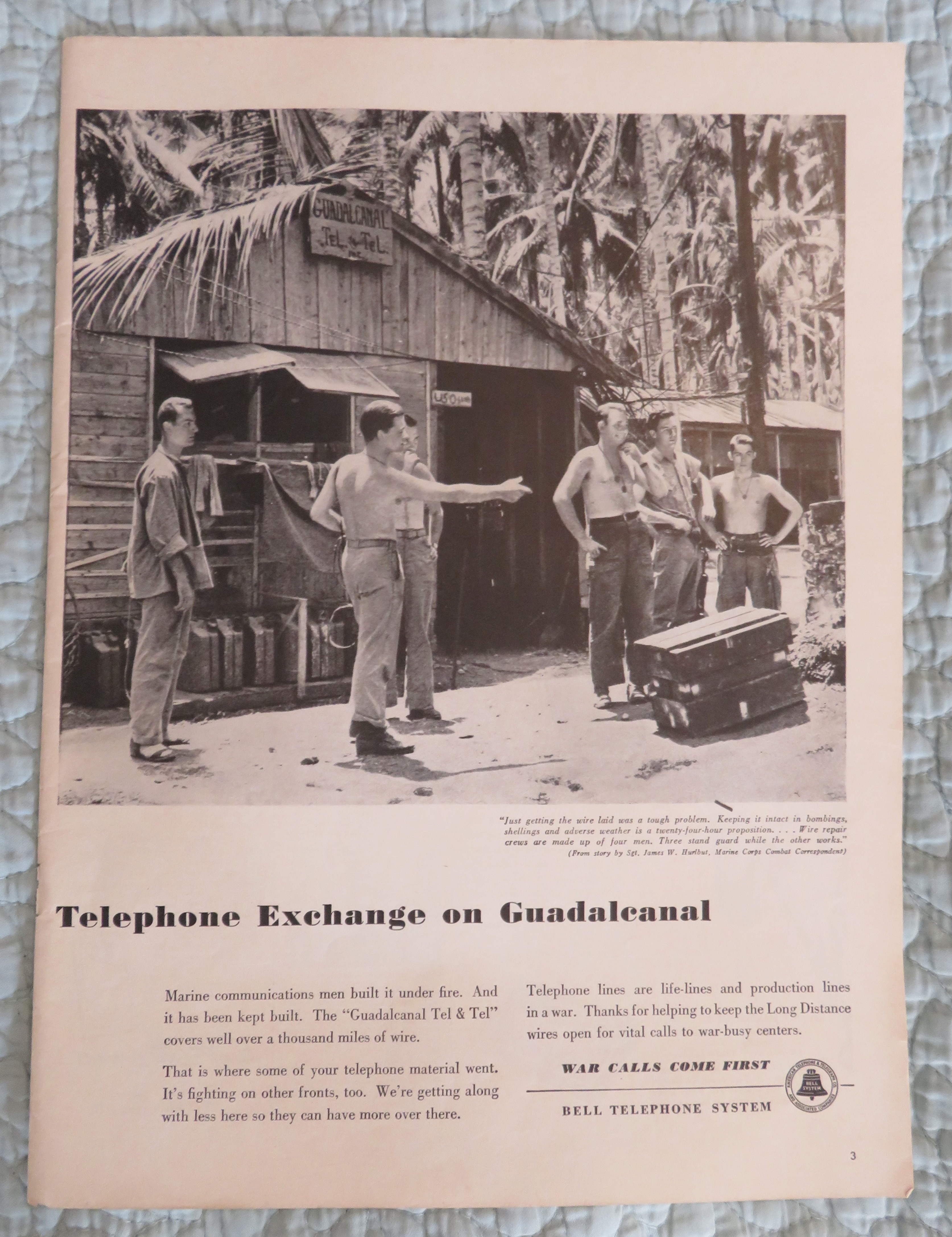 1943 Bell Telephone with Telephone Exchange Guadalcanal
