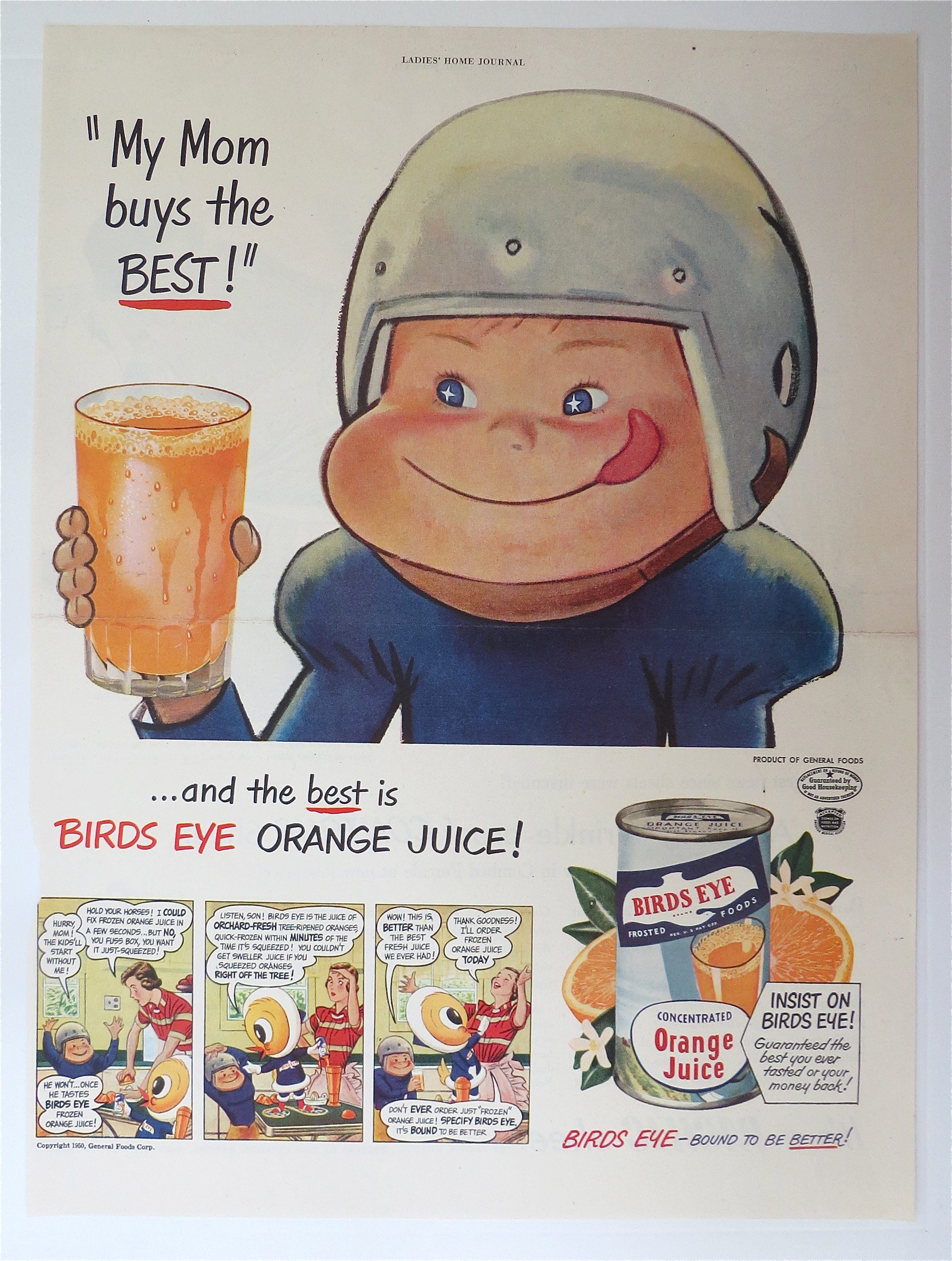 1950 Birds Eye Orange Juice With Boy Smiling