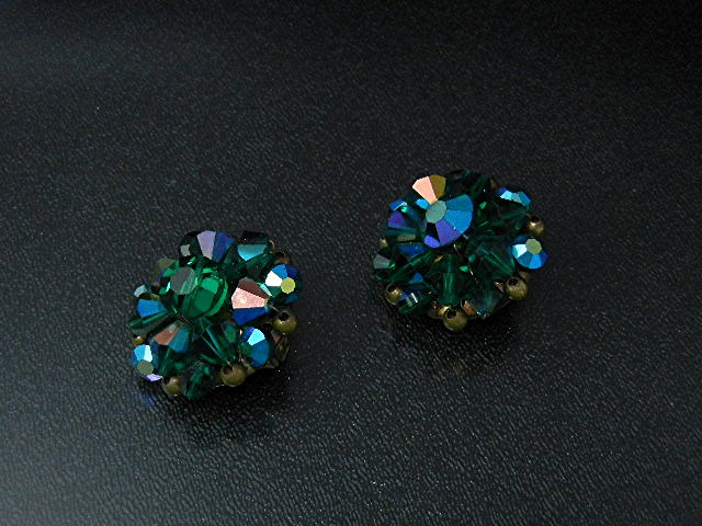Crystal Borealis Green Blue Clip Earrings