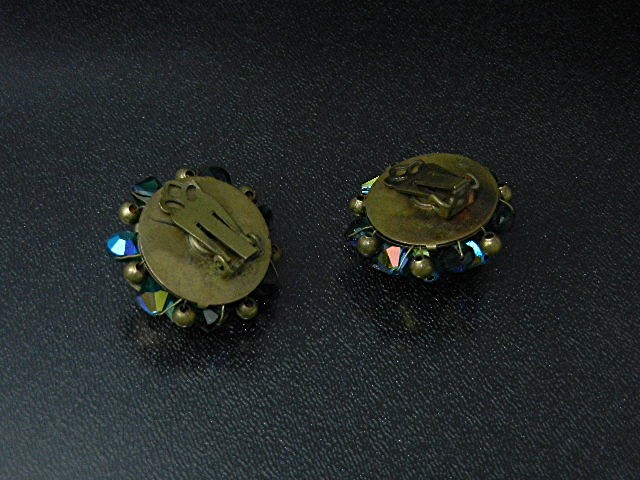 Crystal Borealis Green Blue Clip Earrings