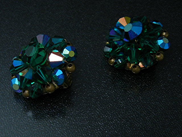 Crystal Borealis Green Blue Clip Earrings