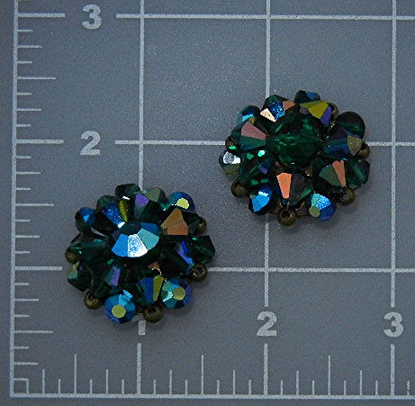 Crystal Borealis Green Blue Clip Earrings