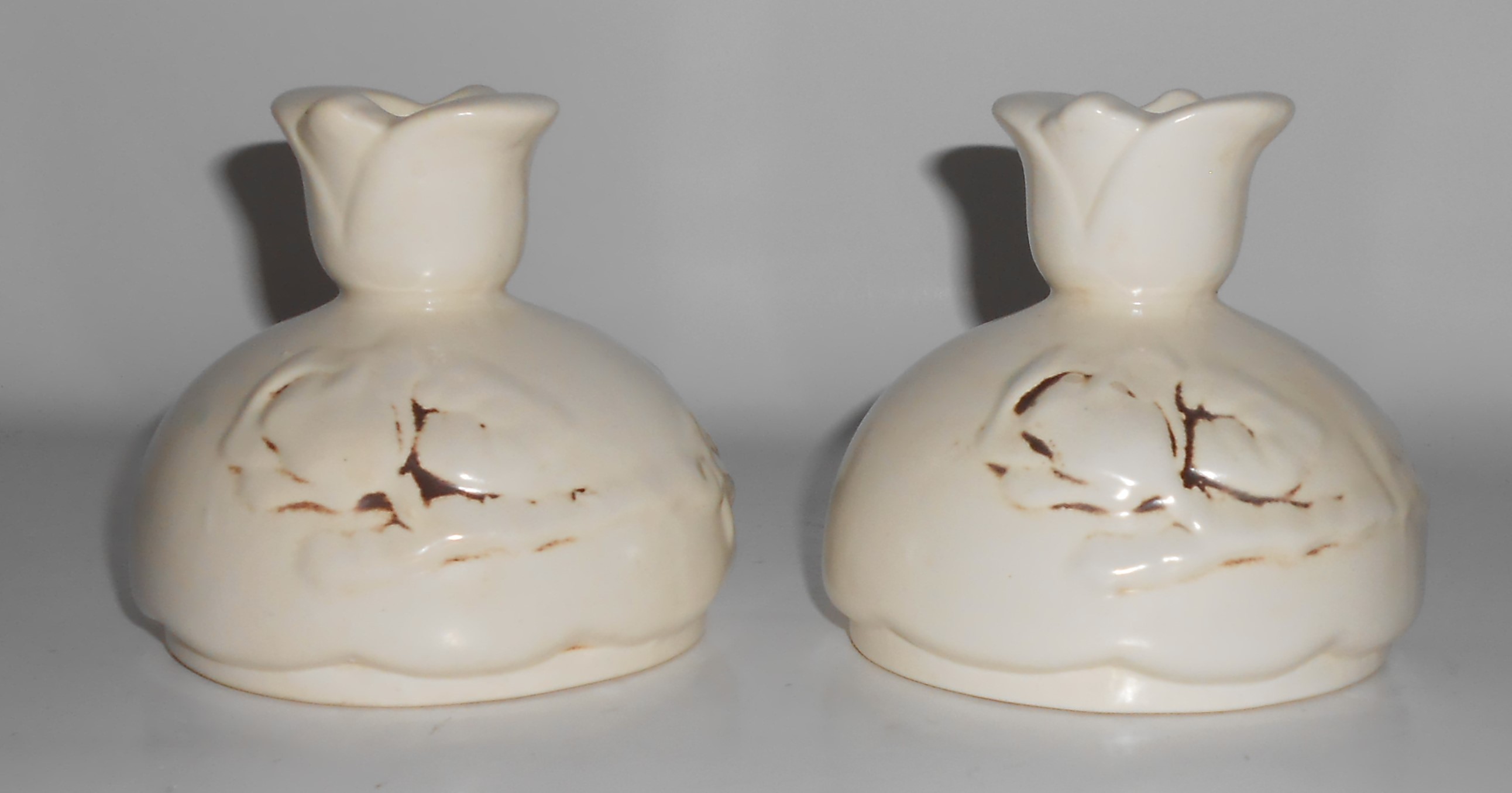 Red Wing Art Pottery Pair Antique White Candlesticks