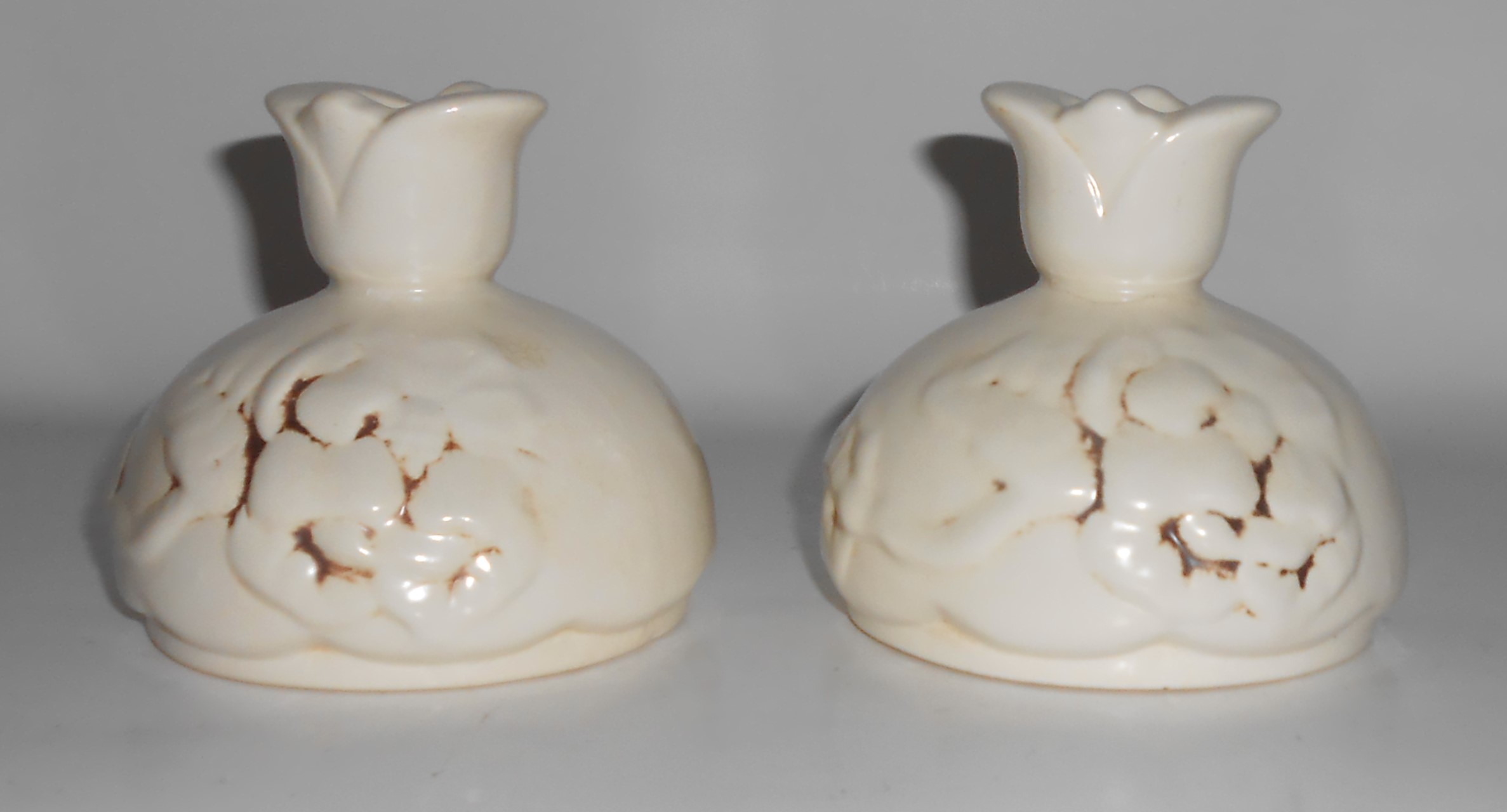 Red Wing Art Pottery Pair Antique White Candlesticks