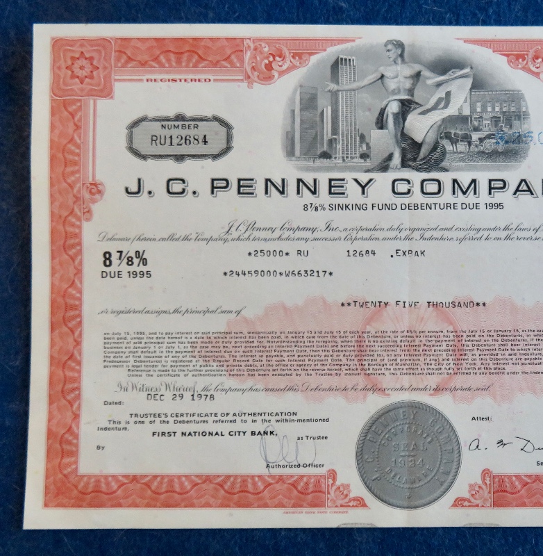 1978 J. C. Penney Company Incorporated Stock Certificate